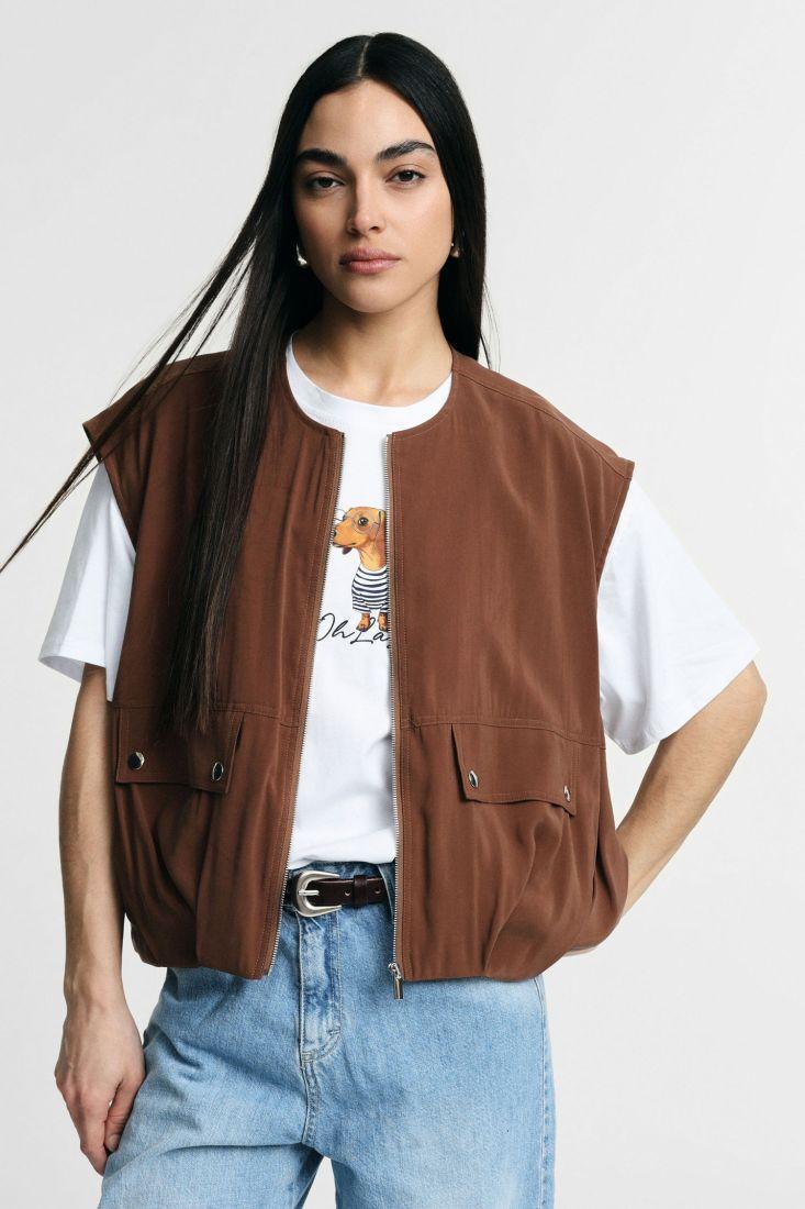 GILET DONNA CON ZIP E TASCHE FRONTALI TABACCO PLEASE L0FDDVS000 TABACCO PLEASE