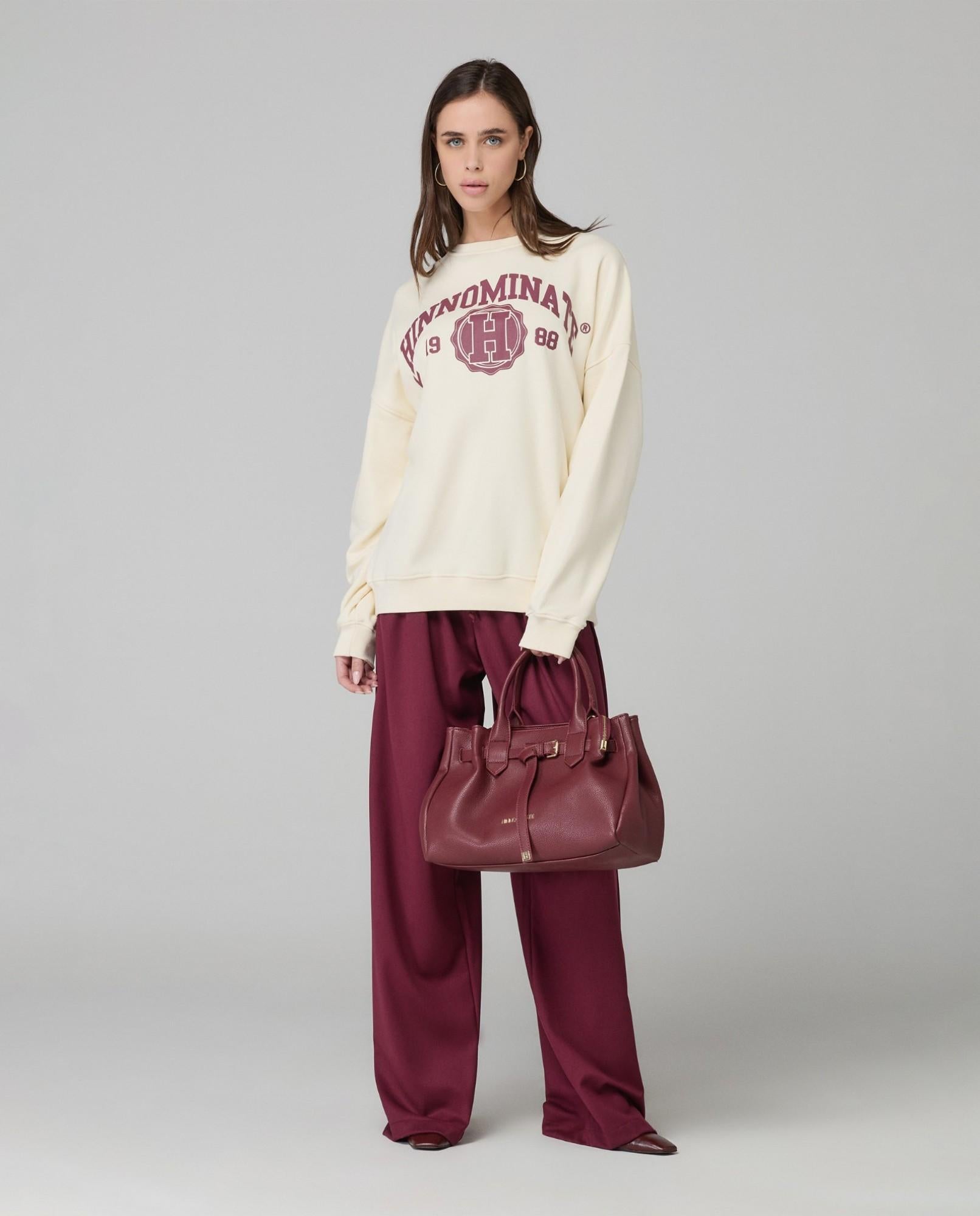 FELPA DONNA OVERSIZE CON LOGO PANNA HINNOMINATE HMABW02070 BIANCO BURRO HINNOMINATE