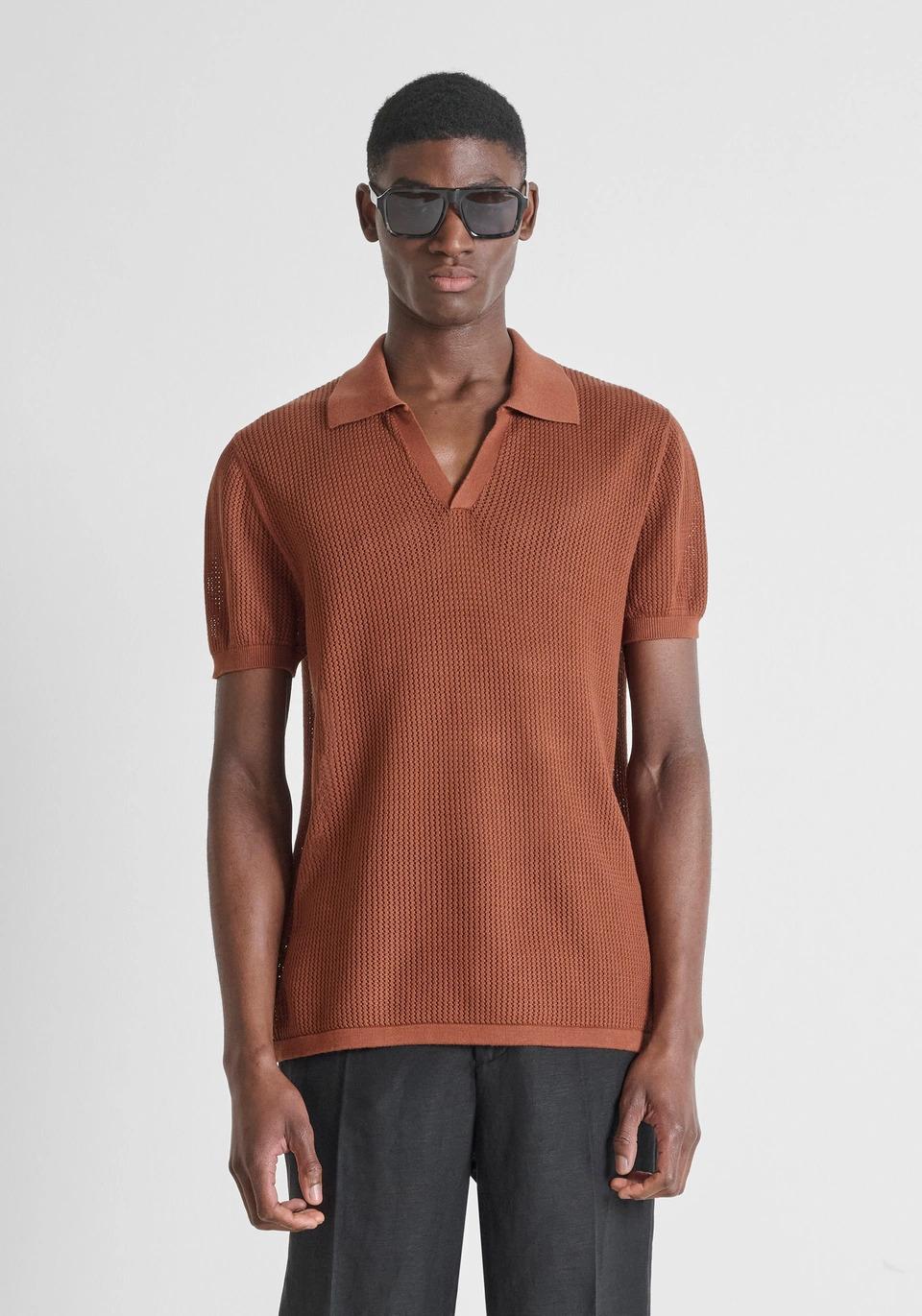 POLO UOMO MEZZA MANICA IN MAGLIA TRAFORATA RUGGINE ANTONY MORATO MMSW01594 YA200090 RUGGINE ANTONY MORATO