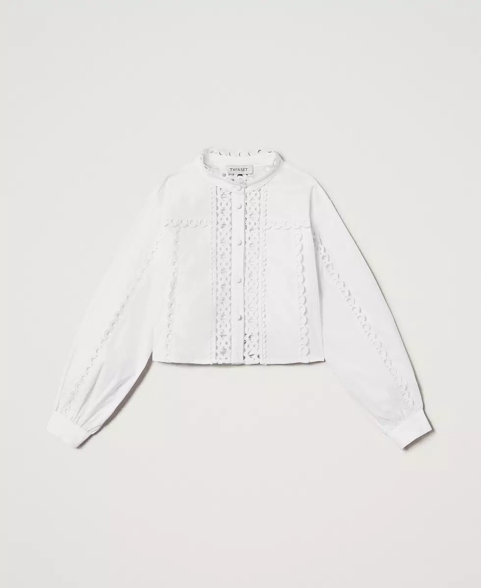 Camicia in popeline con ricamo intarsiato 251GJ2411 BIANCO TWINSET KIDS