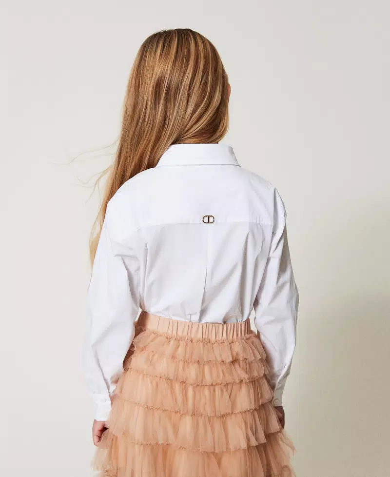Maxi camicia in popeline con ricamo 251GJ2QM0 BIANCO TWINSET KIDS