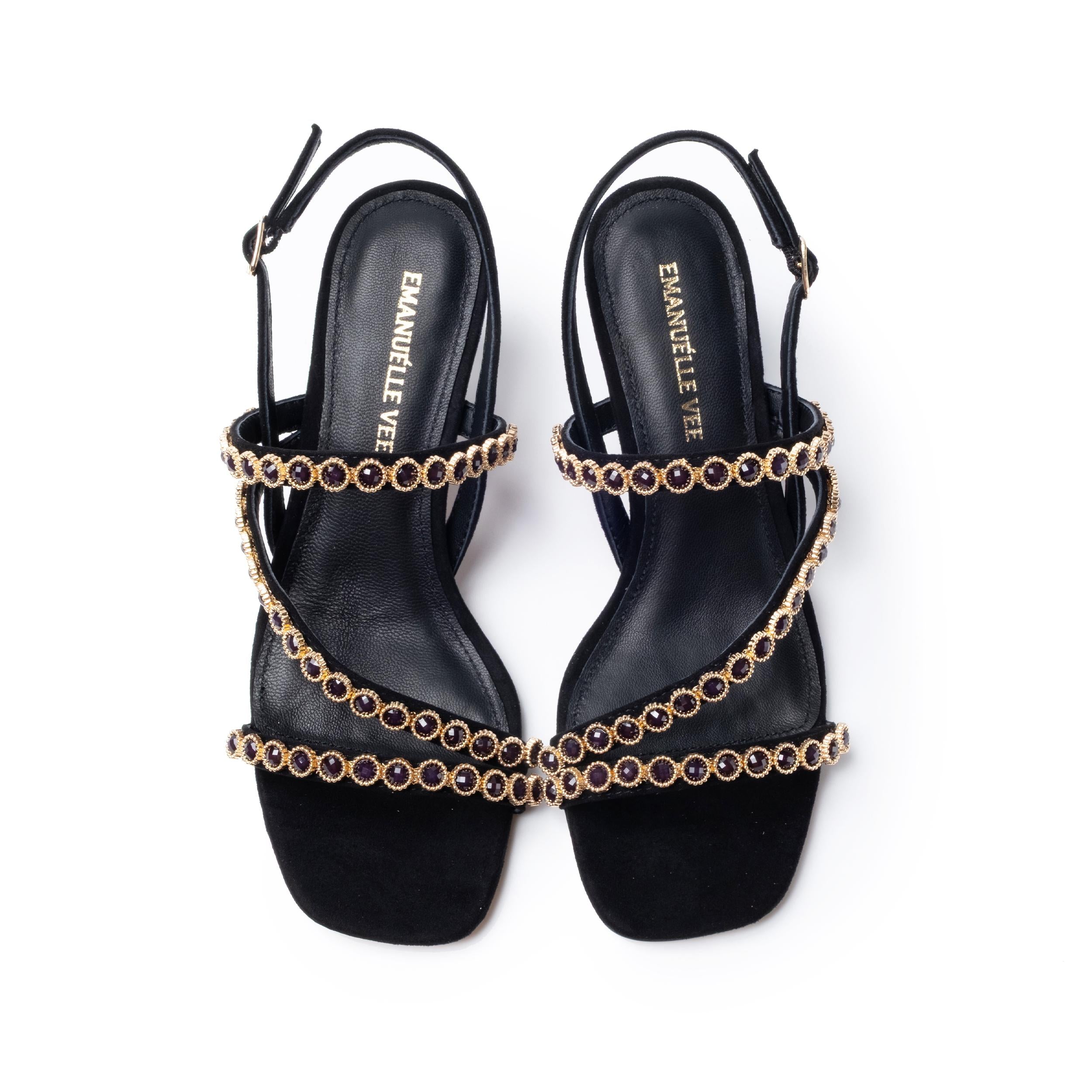 sandali donna con tacco e strass applicati nero emanuelle vee 461M-230-12-T176 NERO EMANUELLE VEE