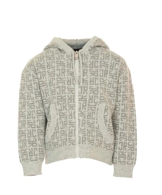 PULL BAMBINO VILLEM CON ZIP E CAPPUCCIO LOGO ALL OVER GREY RICHMOND <BR/> RBA25111MA JR MONOGRAM GREY JOHN RICHMOND JUNIOR