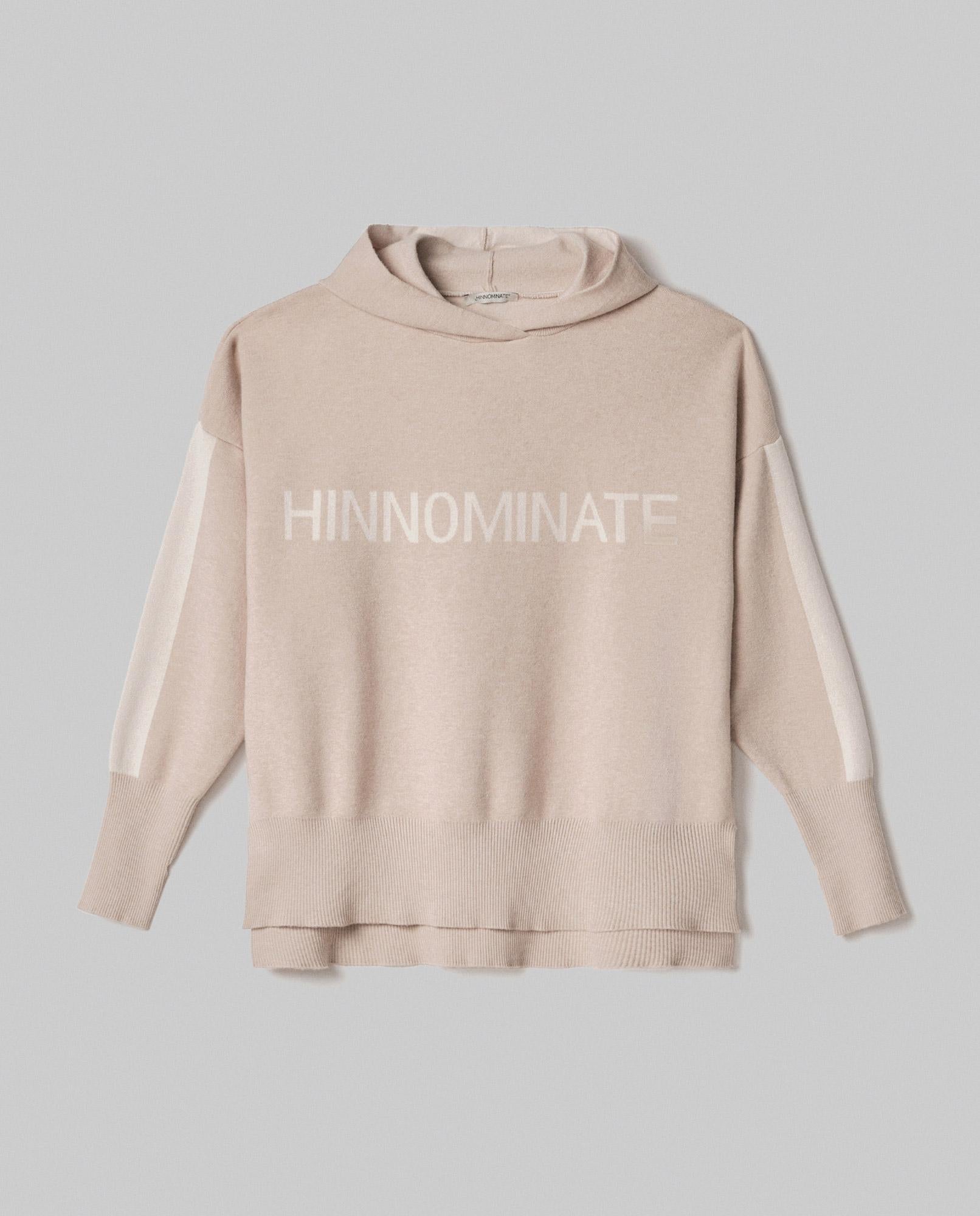 MAGLIA DONNA OVER CON CAPPUCCIO BICOLORE BEIGE SAND HINNOMINATE HMABW02124 BEIGE SAND HINNOMINATE