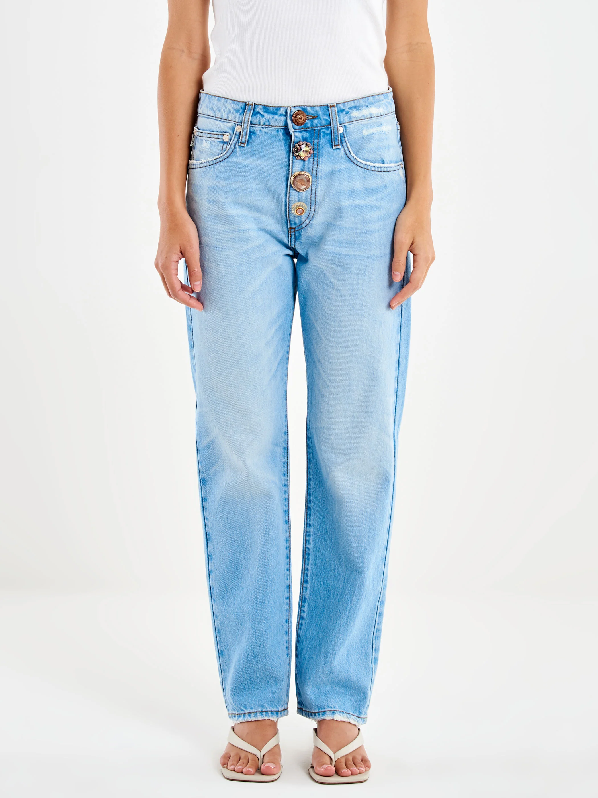 Jeans DONNA Zoe Bottoni Gioello DENIM VICOLO DAB5106 DENIM CHIARO VICOLO