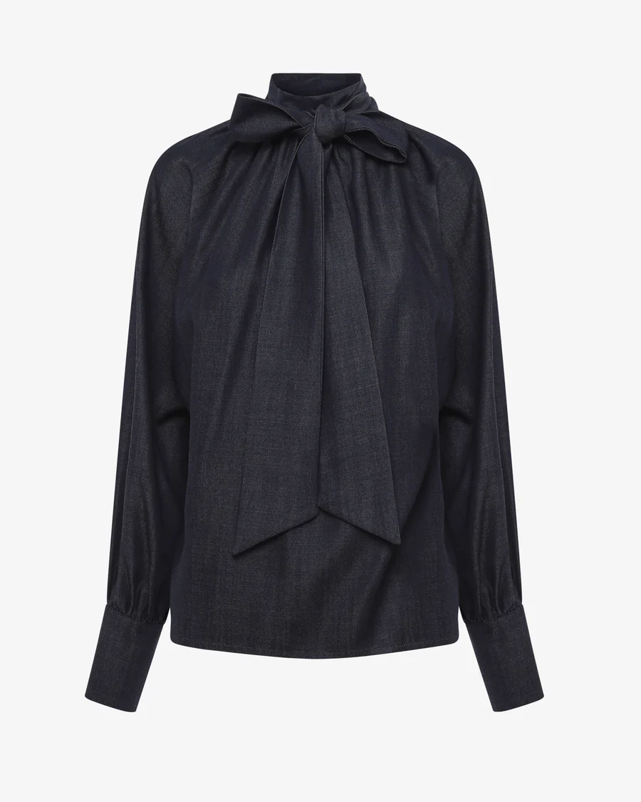 CAMICIA DONNA IN DENIM CON FIOCCO E MANICHE A SBUFFO SHIKI SK2526022-DM DENIM SHIKI