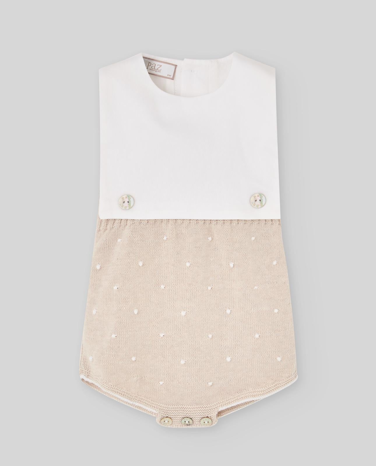 BODY NEONATO IN MAGLIA E COTONE SABBIA PAZ RODRIGUEZ 022-123500 BIANCO-SABBIA PAZ RODRIGUEZ