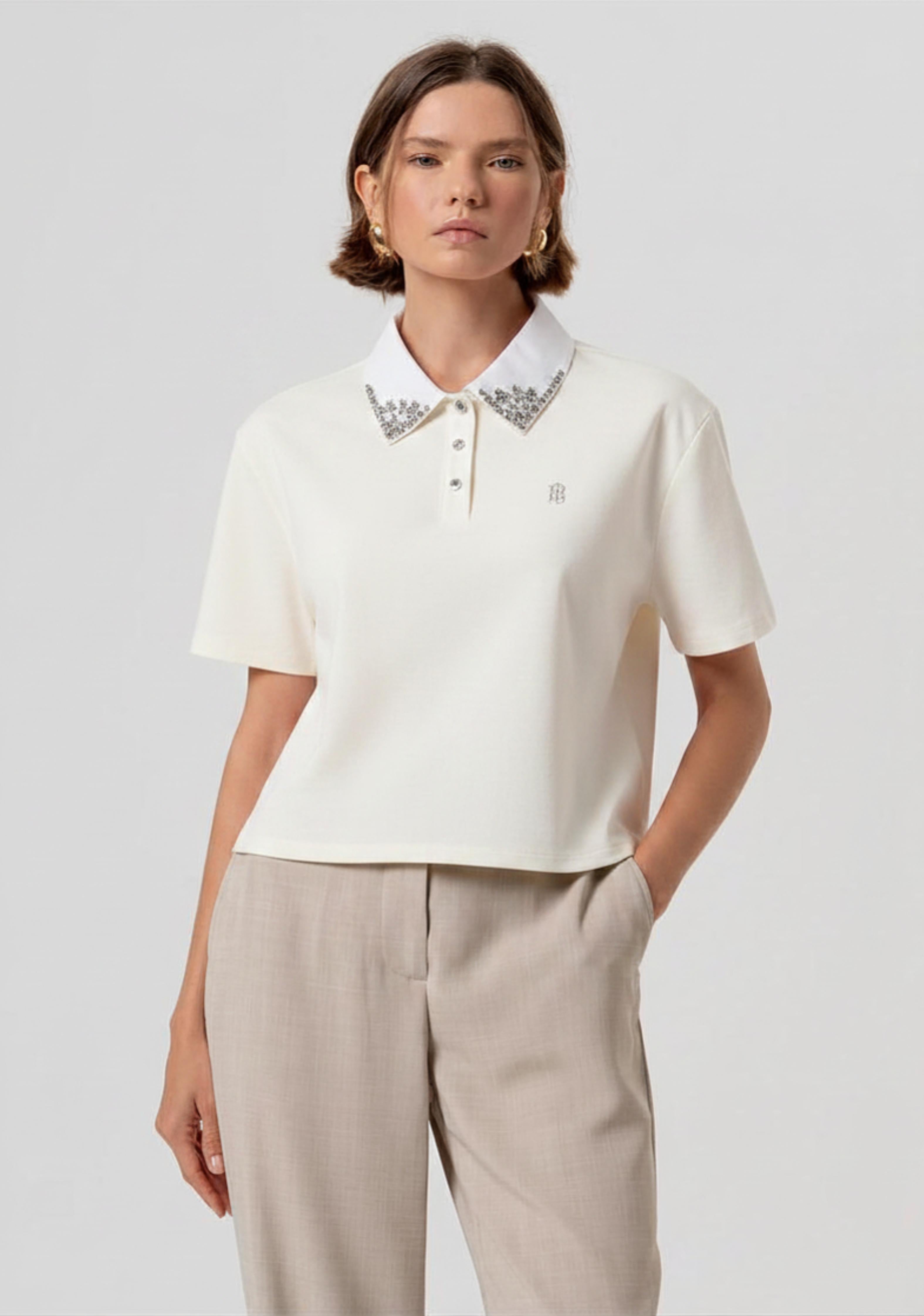 POLO DONNA CROPPED CON MANICHE CORTE BIANCO FRACOMINA FR26ST3038J40801 CREAM FRACOMINA