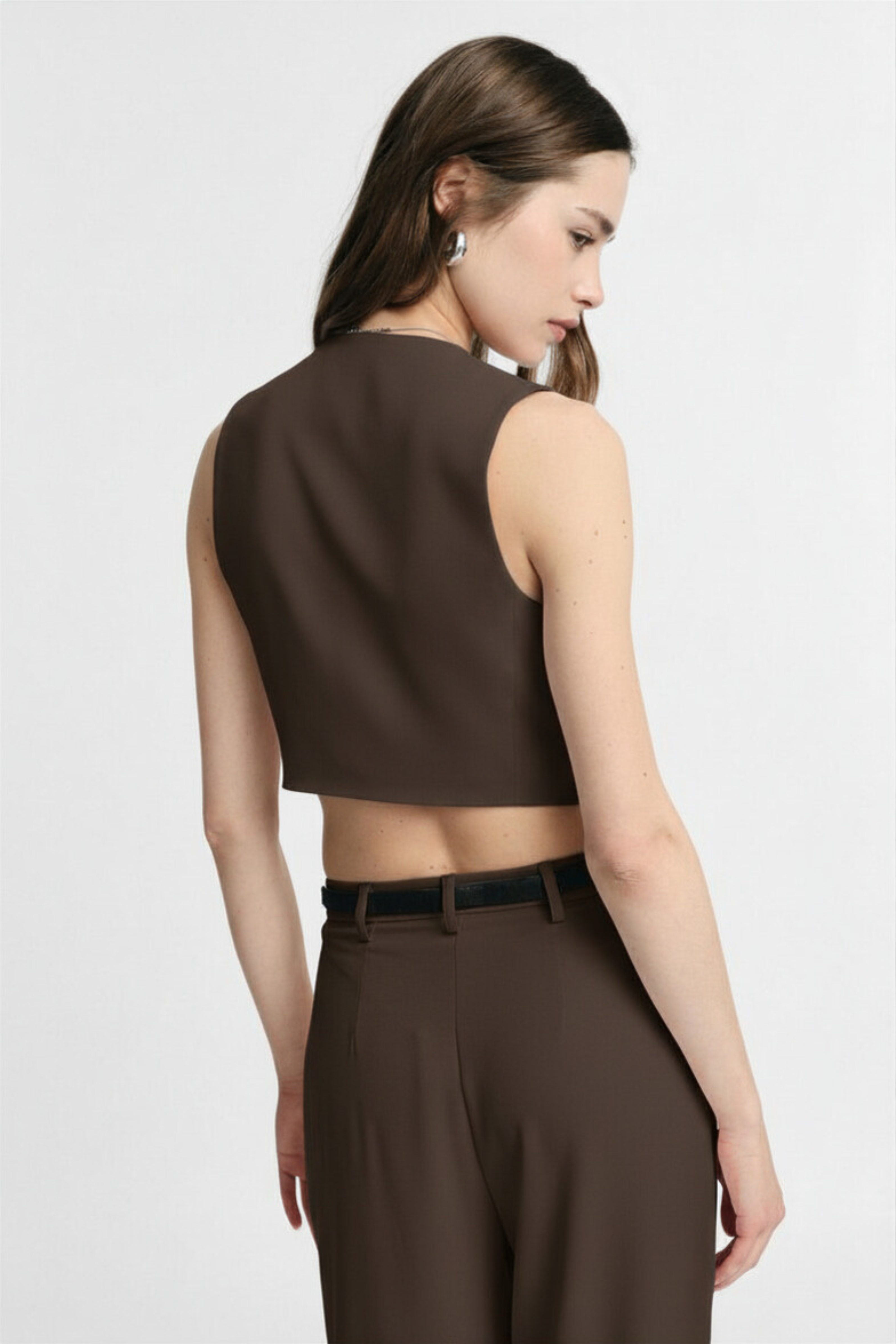 gilet donna cropped con bottoni e tasche frontali moro please L975FF07P MORO PLEASE