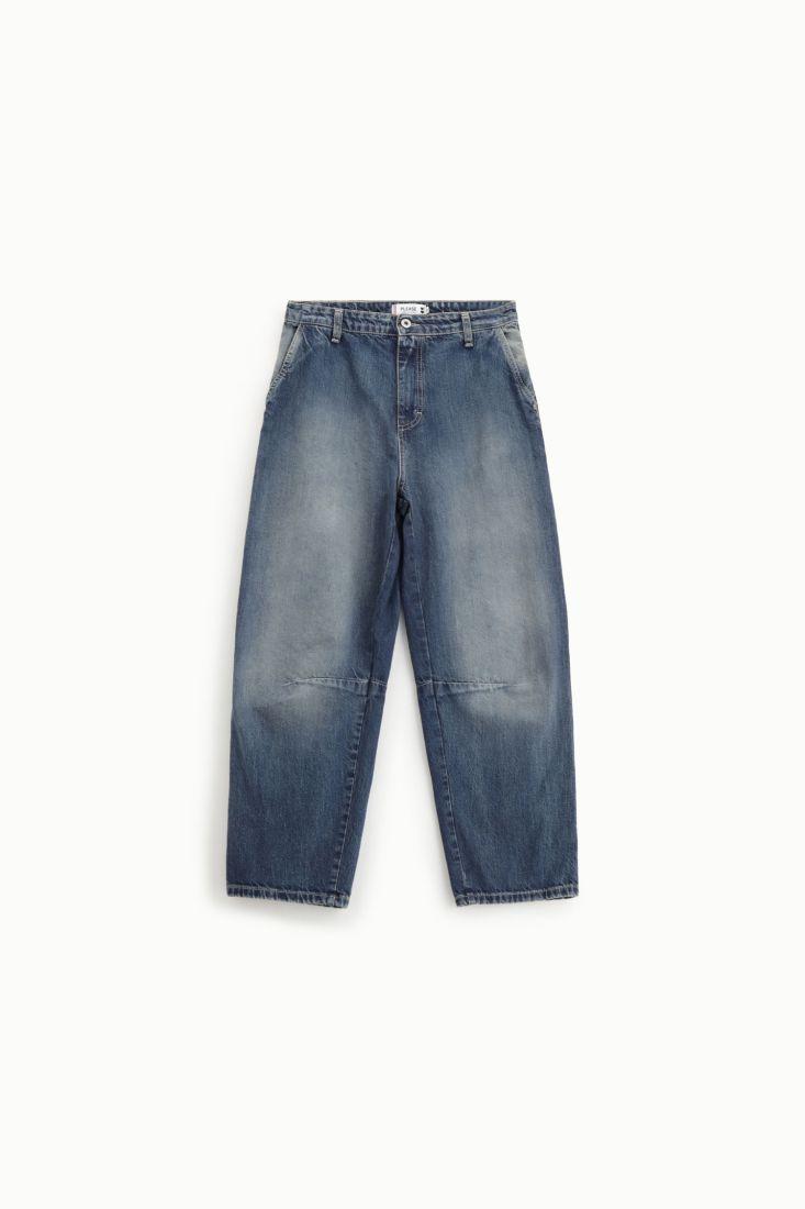 JEANS DONNA A GAMBA LARGA CON VITA MEDIA DENIM BLU PLEASE P3JNEH0W8W BLU DENIM PLEASE