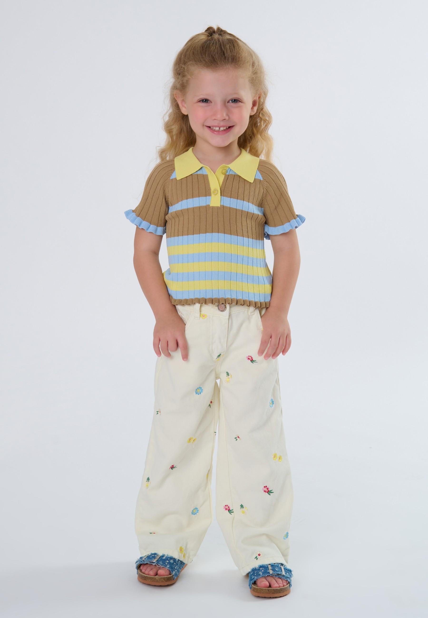 JEANS BAMBINA CON RICAMI FLOREALI ALL OVER CREMA ALL OVER TO BE TOO TB1566P LATTE TO BE TOO
