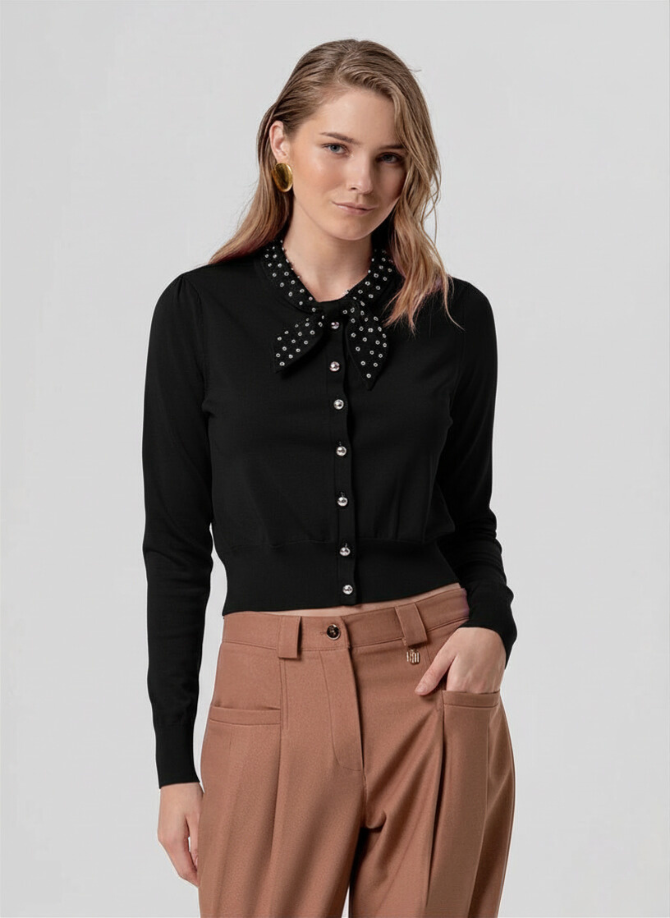cardigan donna con nodo e borchie NERO FRACOMINA FR26ST8016K42101 NERO FRACOMINA