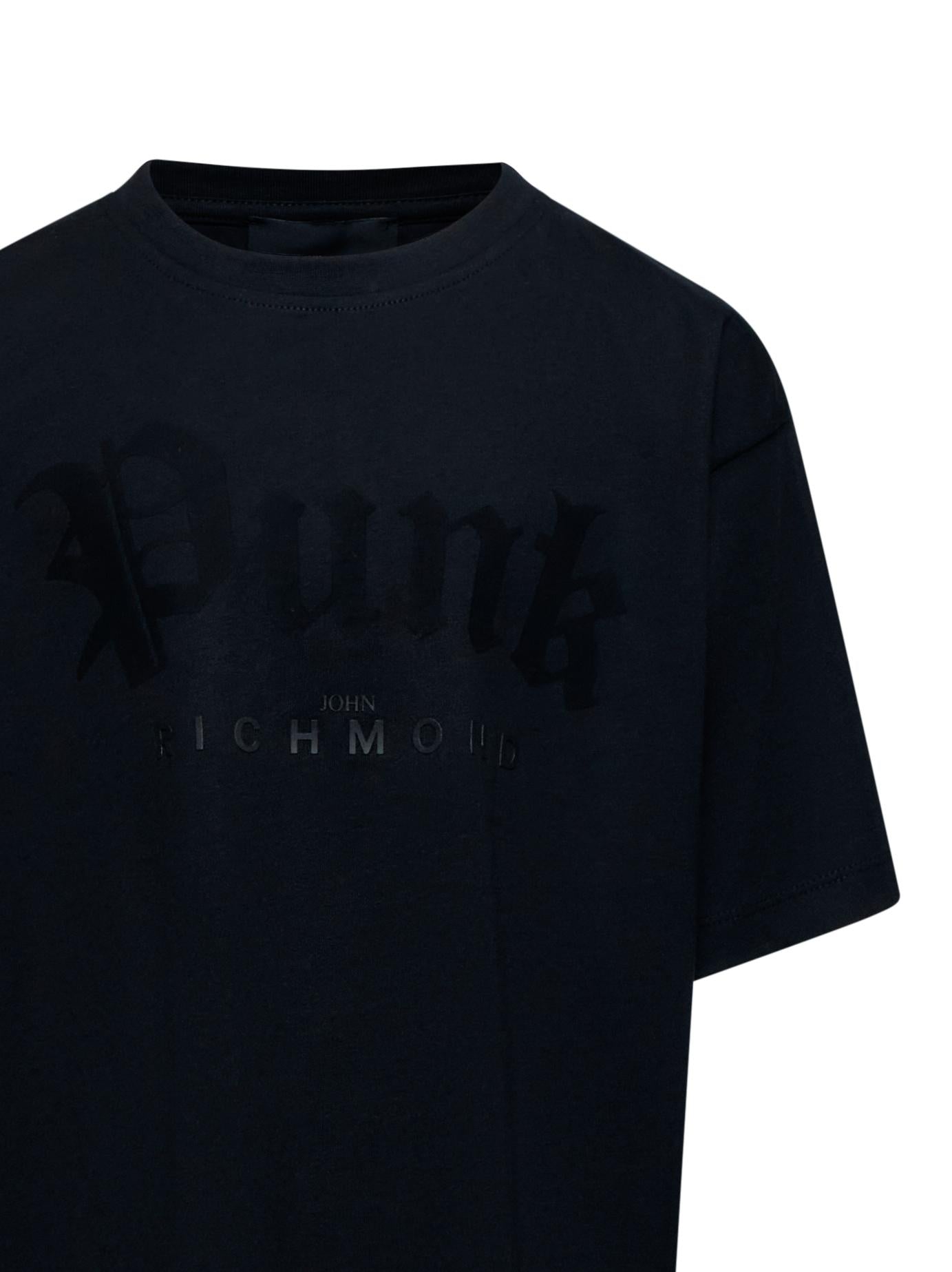 T-SHIRT OVER BAMBINO GATLOM MANICA LUNGA CON BANDA LOGATA SULLE MANICHE RBA25037TS BLACK JOHN RICHMOND JUNIOR