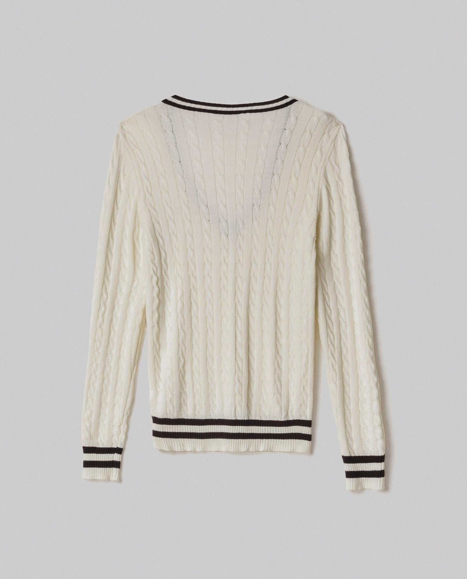 PULL DONNA SCOLLO A V CON MOTIVO TRECCE PANNA HINNOMINATE HMABW02107 BIANCO BURRO HINNOMINATE