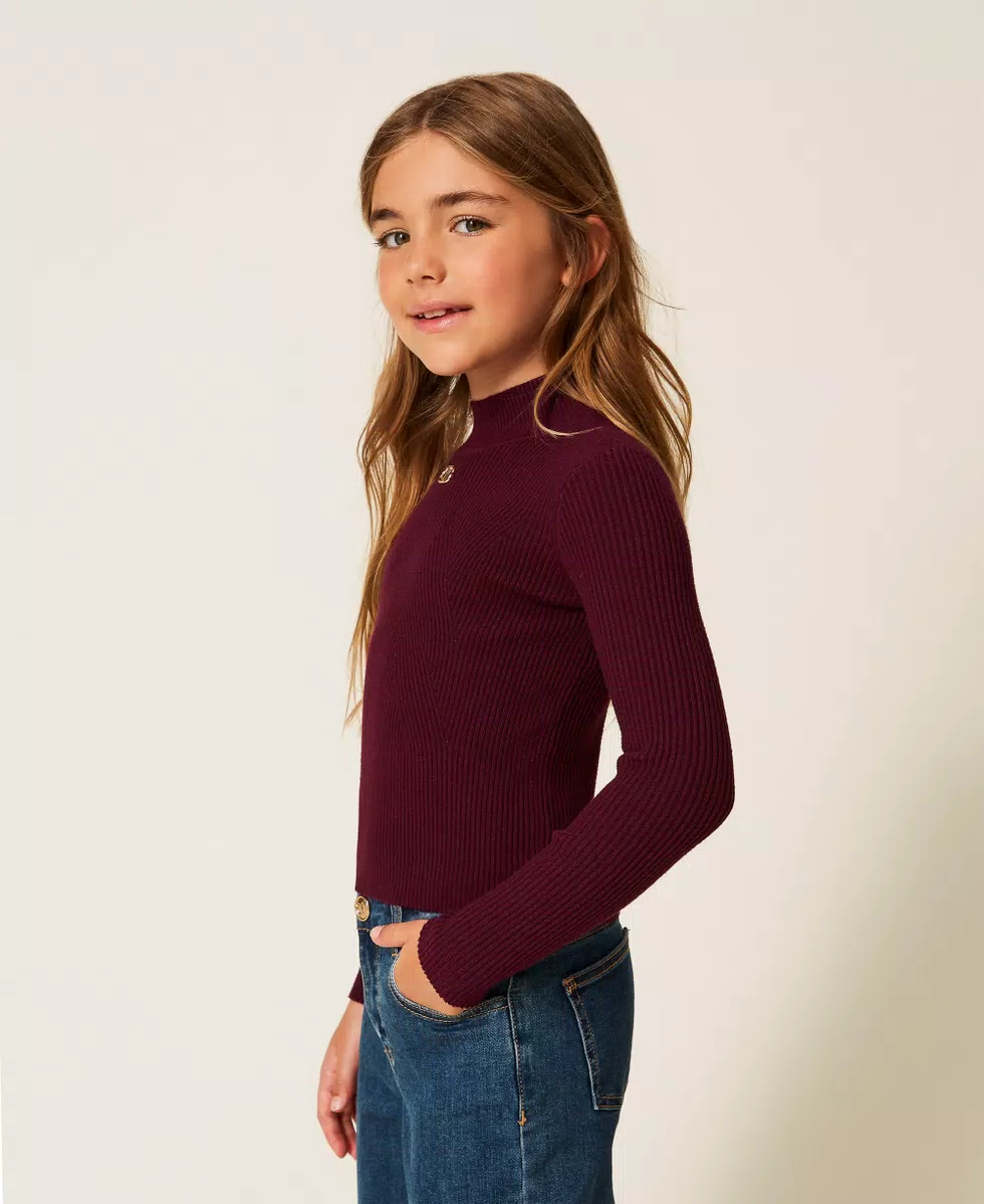 MAGLIA BAMBINA LUPETTO A COSTINE CON LOGO BURDUNDY TWINSET 252GJ3042 BURDUNDY TWINSET KIDS