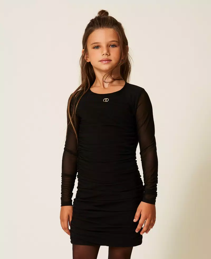 ABITO BAMBINA CORTO IN TULLE ARRICCIATO NERO TWINSET 252GJ2312 NERO TWINSET KIDS