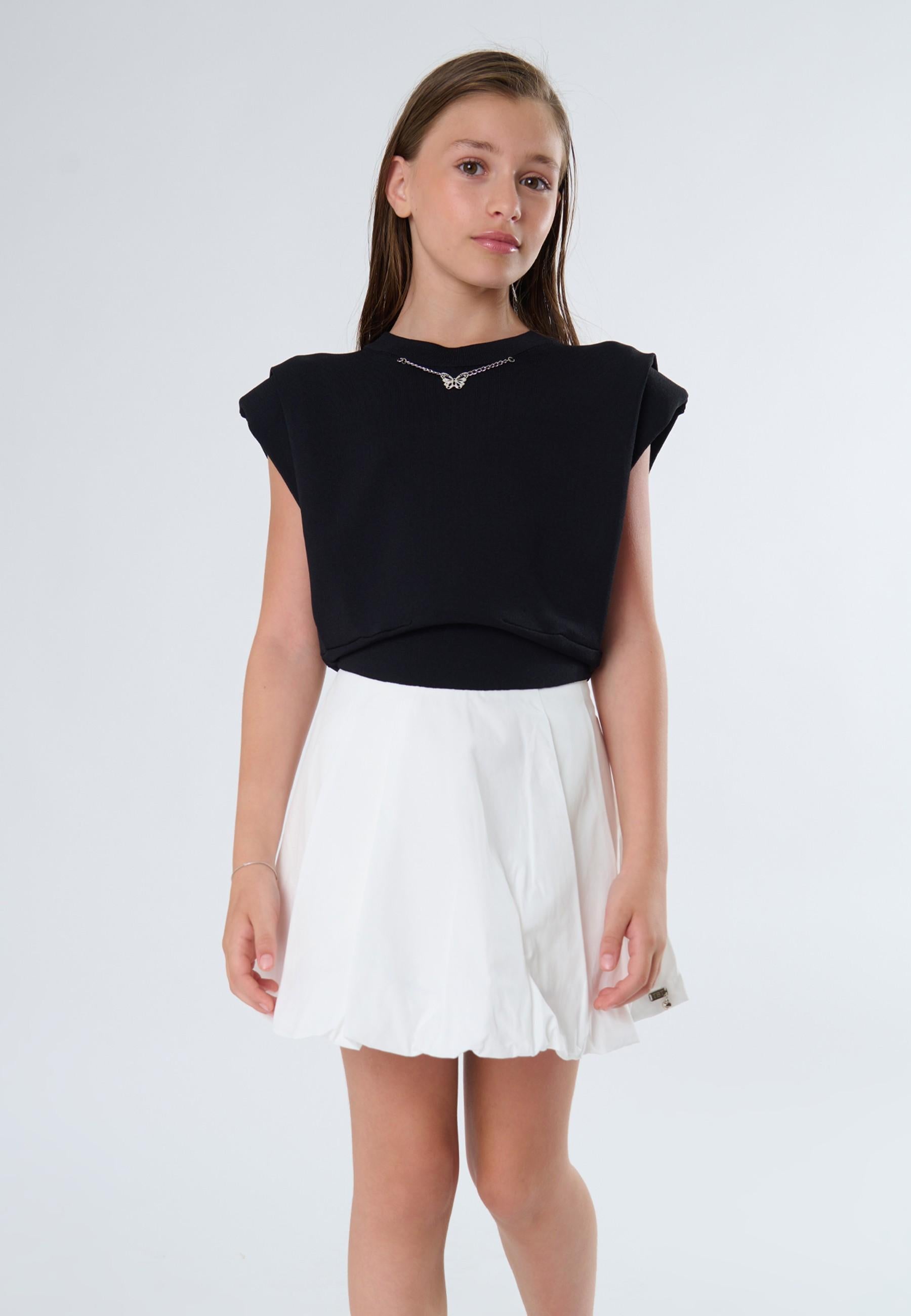 MAGLIA bambina smanicata in maglia con spalline T1316T NERO TO BE TOO