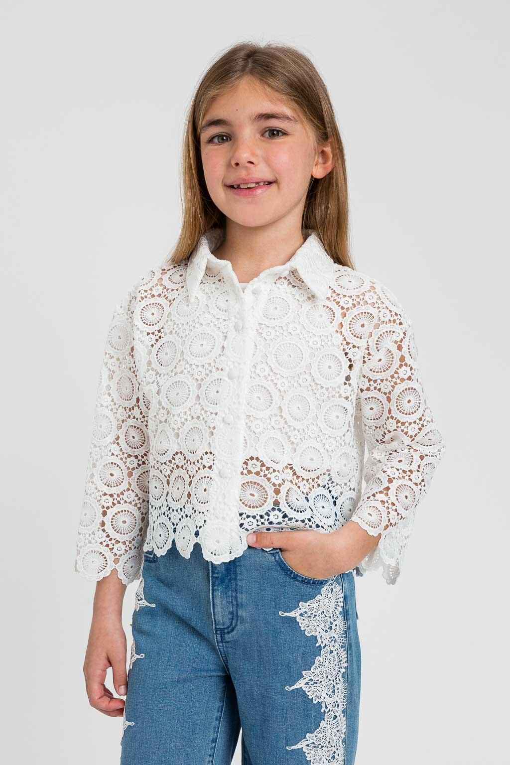 CAMICIA BAMBINA IN PIZZO CON TOP BIANCO TWINSET 261GJ2Q25 BIANCO TWINSET KIDS