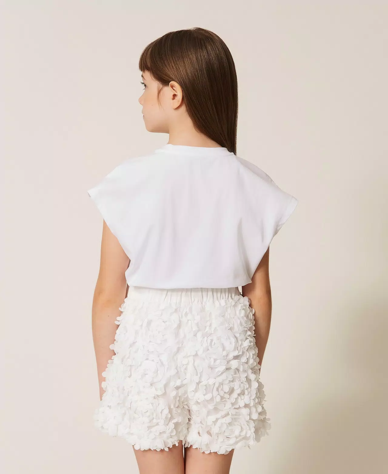 T-SHIRT BAMBINA BOXY CON ROSE BIANCO TWINSET 261GJ2Q63 BIANCO TWINSET KIDS
