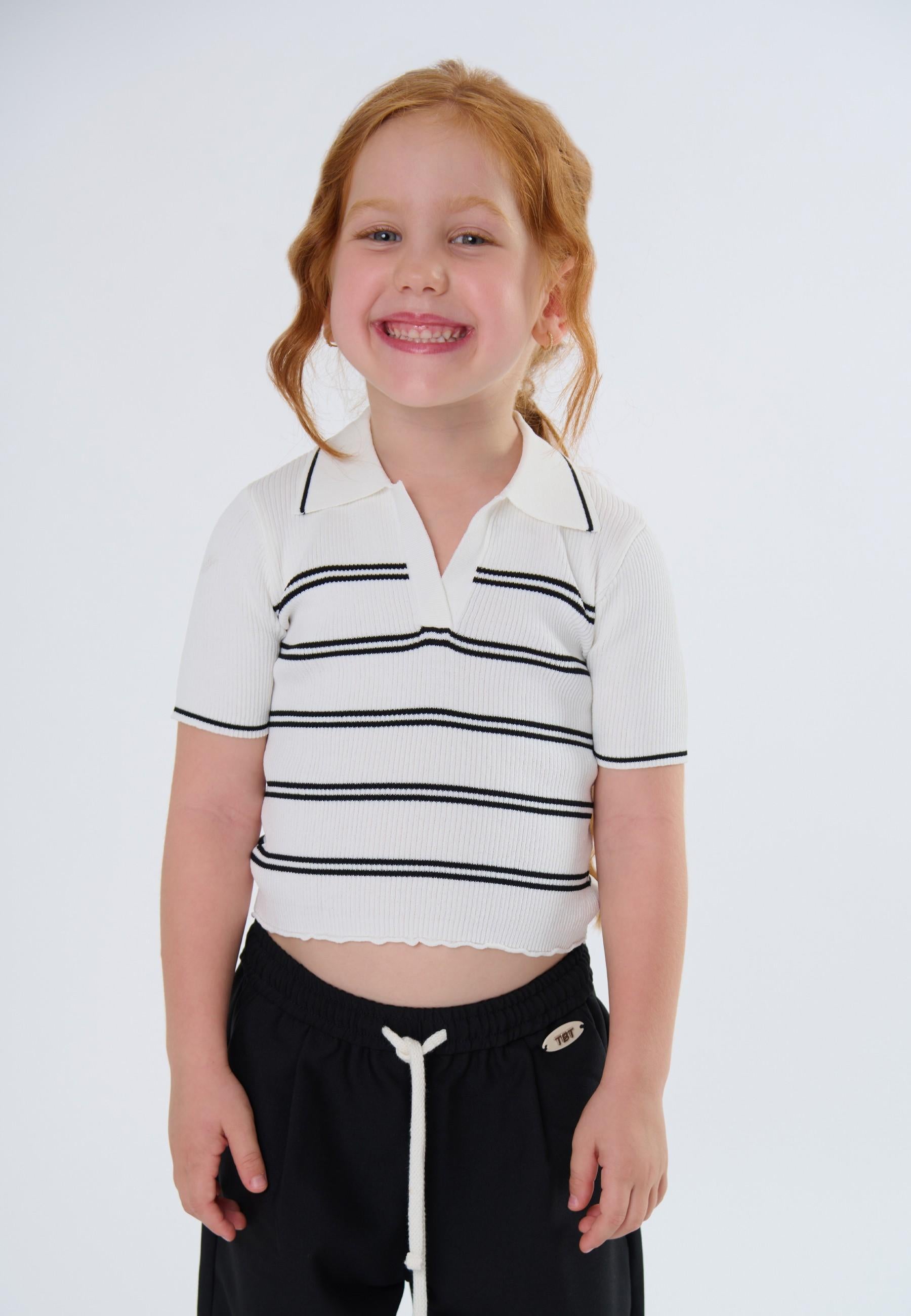 POLO BAMBINA IN MAGLIA A RIGHE ORIZZANTALI BIANCO TO BE TOO TB1534M NERO TO BE TOO