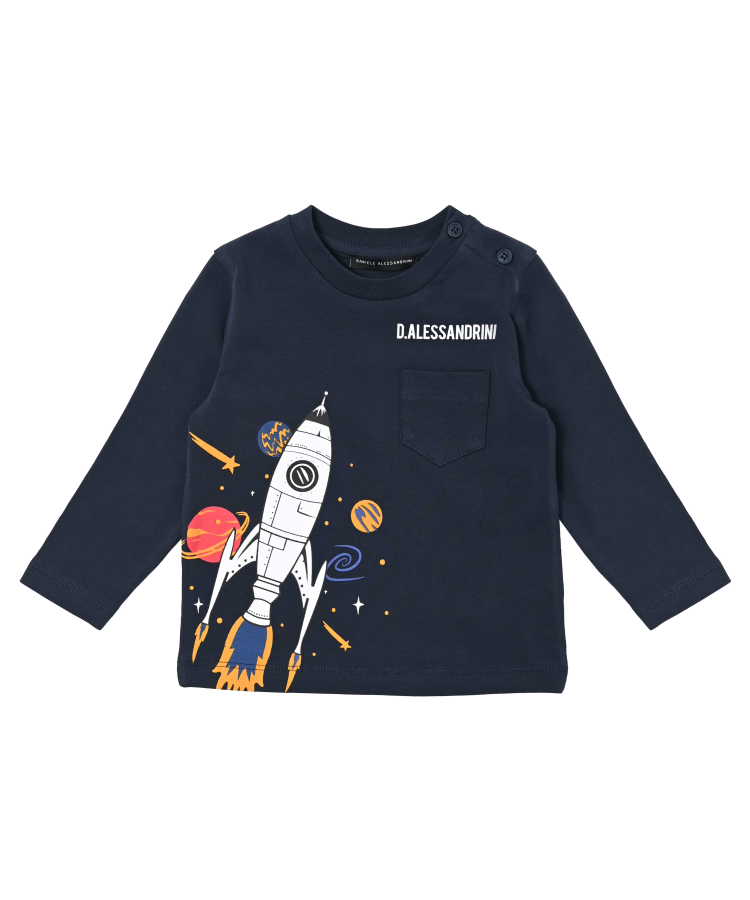 T-SHIRT BAMBINO MANICA LUNGA CON STAMPA BLU DANIELE ALESSANDRINI M00110 NAVY DANIELE ALESSANDRINI