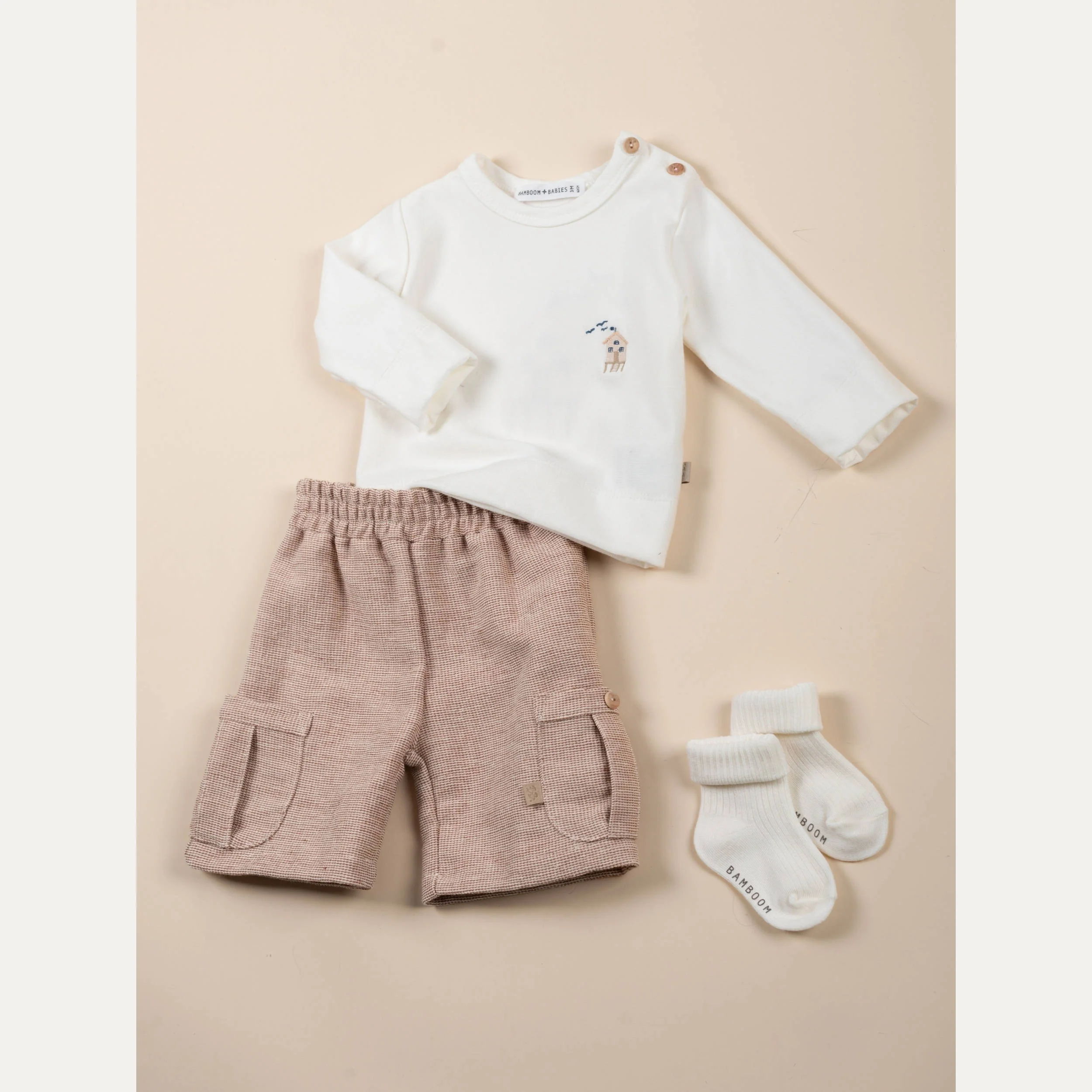 MAGLIA NEONATO CON RICAMO SURF HOUSE OFF-WHITE BAMBOOM 1164TE OFF-WHITE BAMBOOM