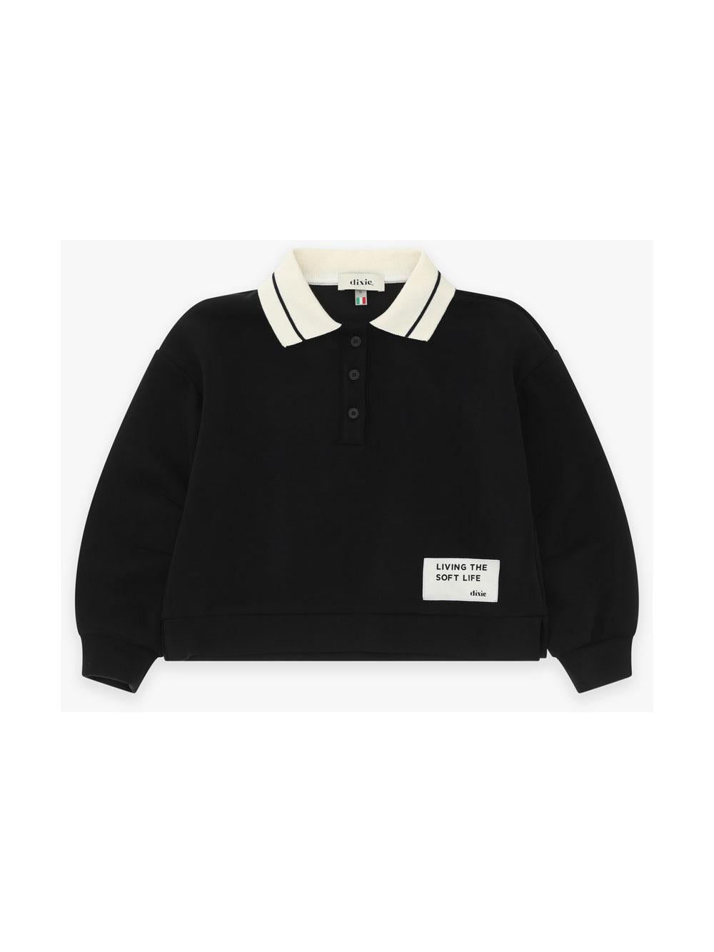 POLO BAMBINA IN FELPA con colletto a contrasto nero dixie LE02172G79 BLACK DIXIE