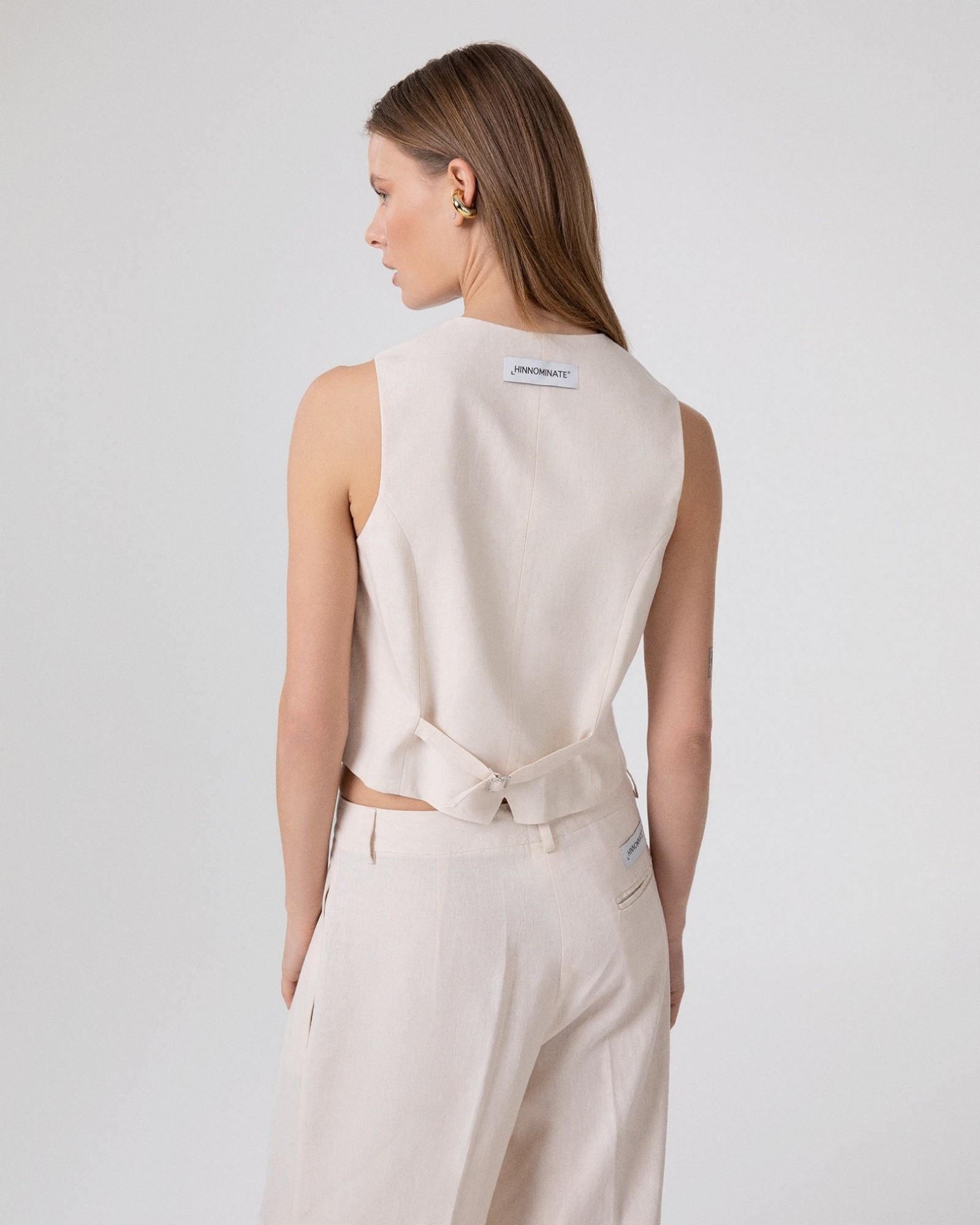 gilet donna in lino beige hinnominate HMABW02628 BEIGE HINNOMINATE