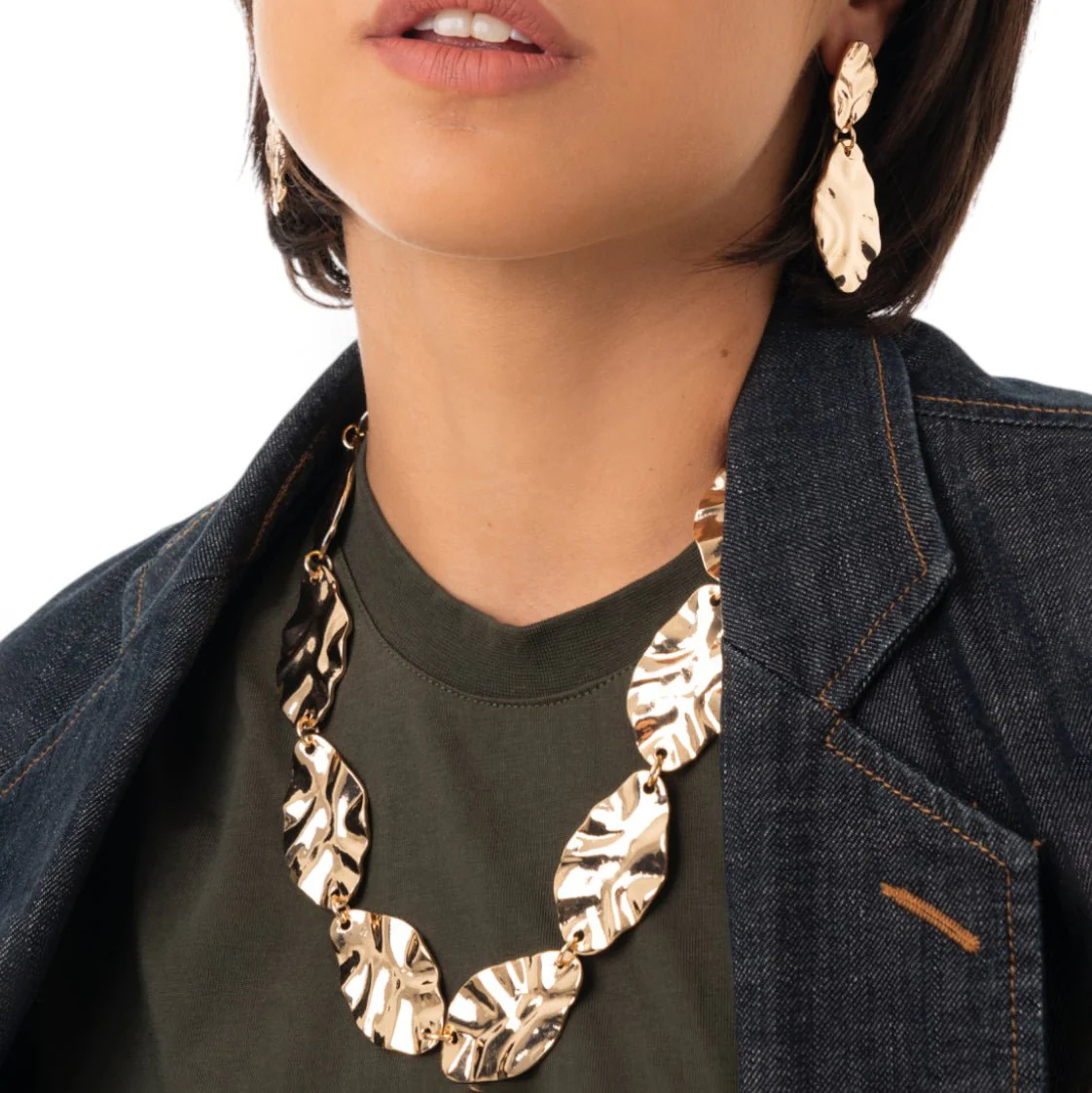 COLLANA DONNA GIROCOLLO CON FOGLIE MARTELLATE IN METALLO MYA ACCESORIES G11302 ORO MYA ACCESORIES