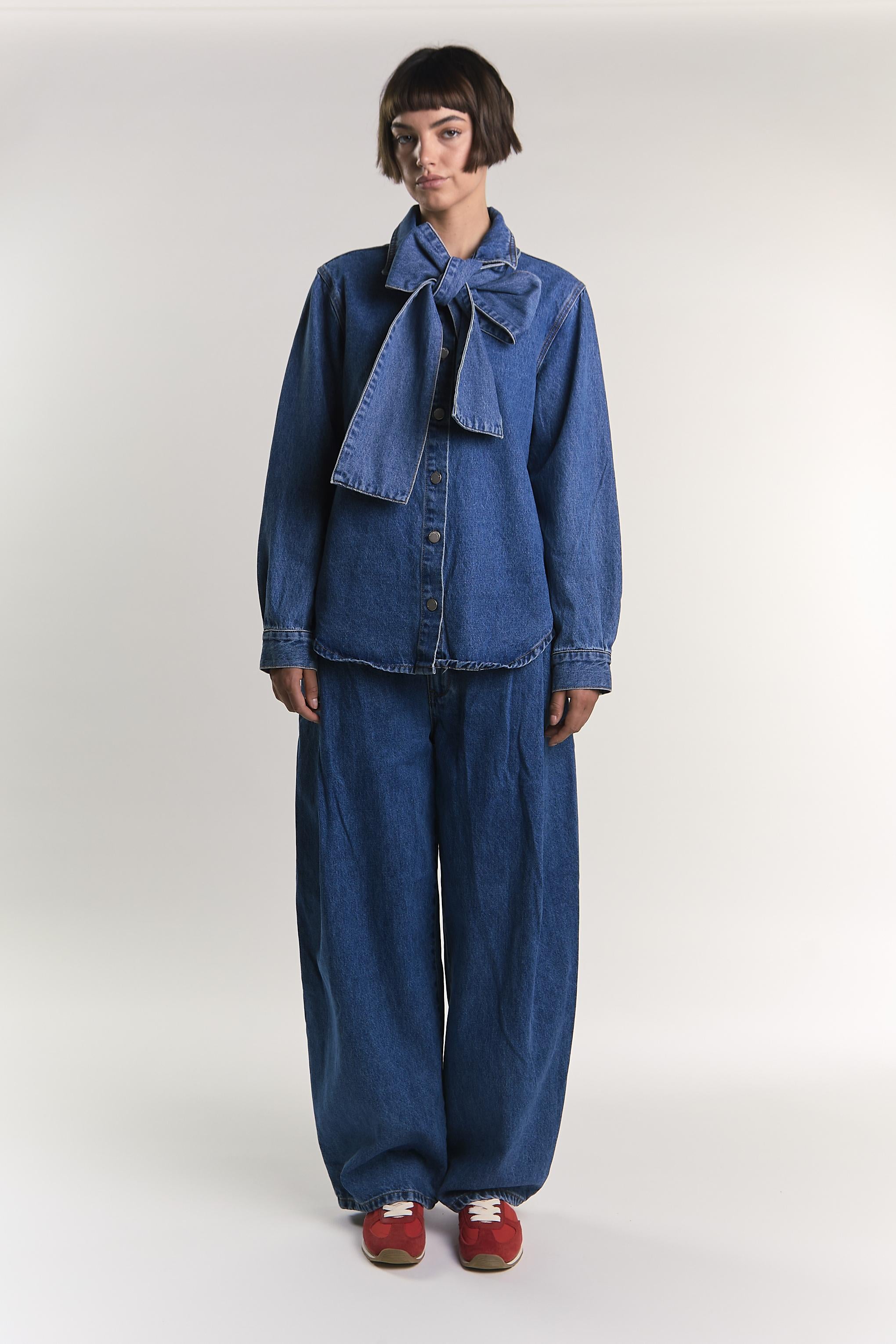 CAMICIA DONNA CON FIOCCO IN DENIM GLAMOROUS AN5538 BLU DENIM GLAMOROUS