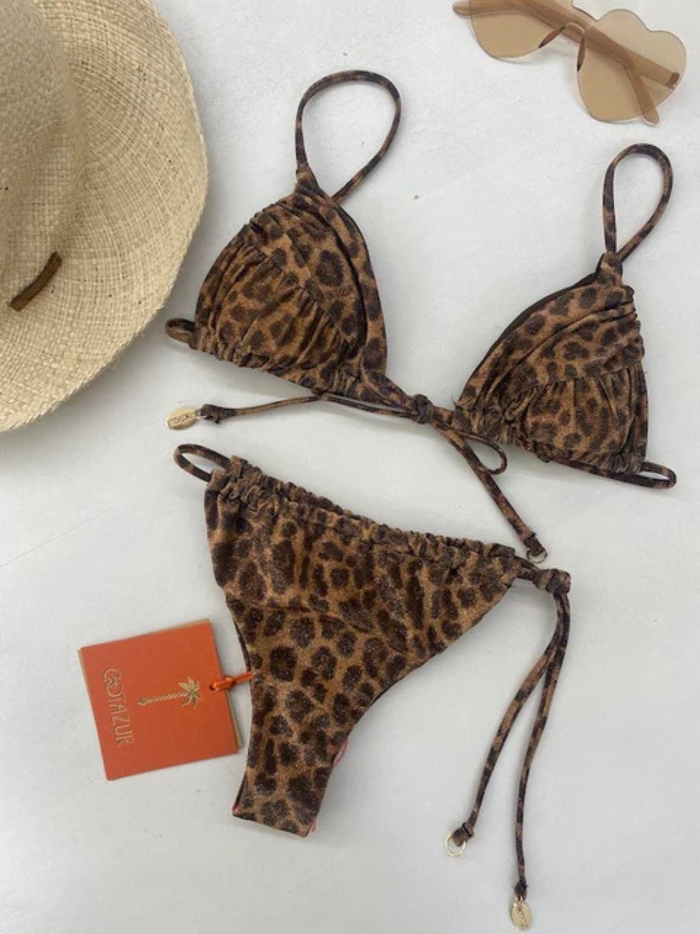 bikini donna traingolo arricciato e slip con laccetti lurex maculato cotazur BKC61053 UNICA COTAZUR