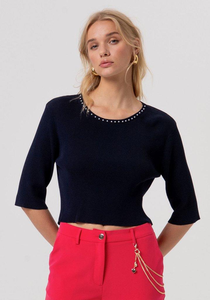 MAGLIA DONNA CROPPED A COSTINE BLU FRACOMINA FR26ST7008K52401 BLU FRACOMINA