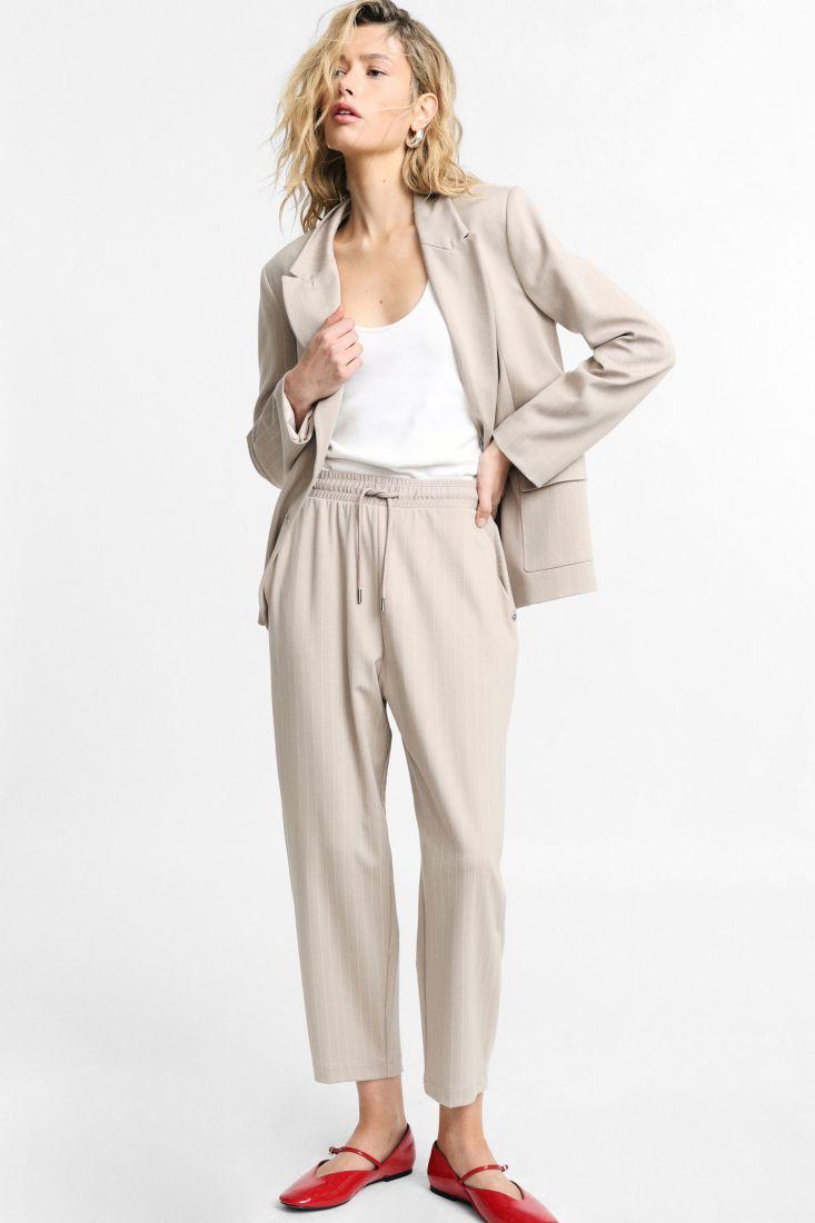 PANTALONE DONNA CON ELASTICO IN VITA A RIGHE GESSO PLEASE P3K1DZQ000 GESSO PLEASE