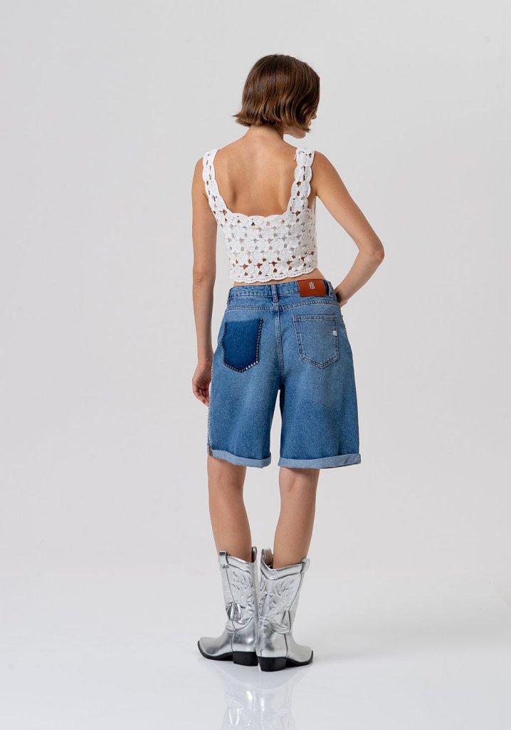 Bermuda DONNA flare in denim con lavaggio medio ed applicazioni luminose FRACOMINA FR26SV6025D419R9 DENIM FRACOMINA