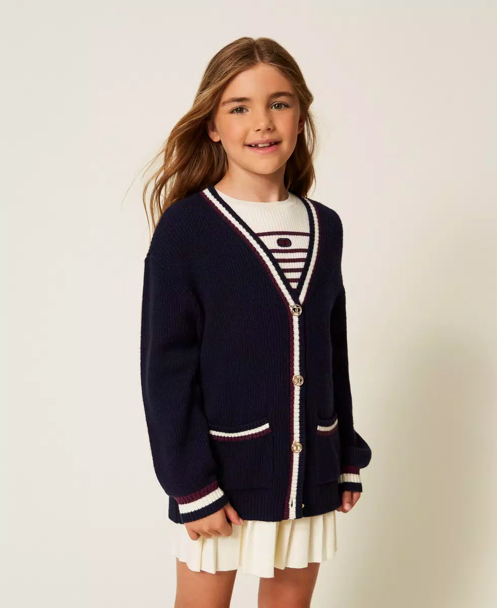 CARDIGAN BAMBINA LUNGO A COSTINE CON BOTTONI CLASSIC BLU TWINSET 252GJ3033 CLASSIC BLU TWINSET KIDS