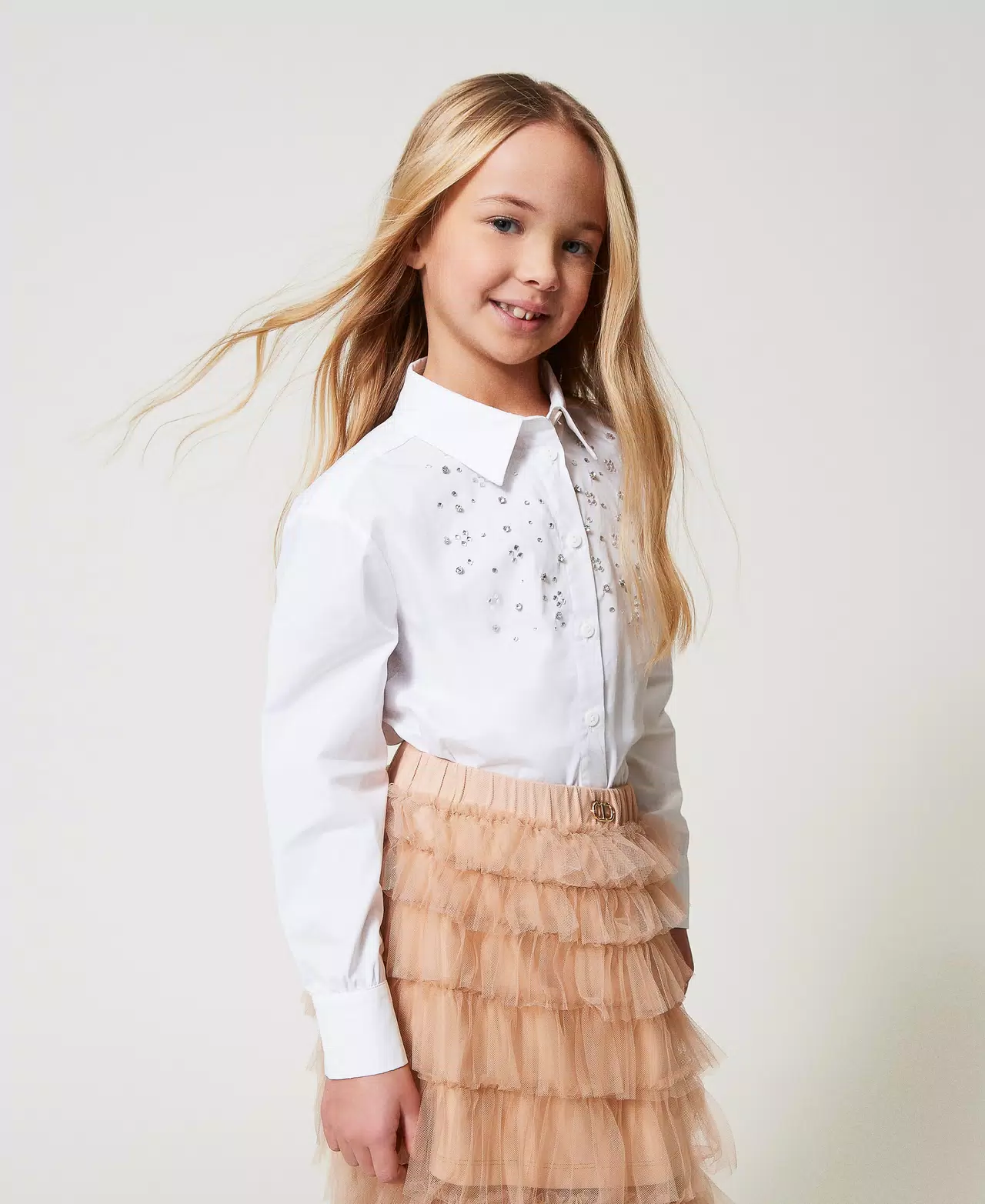Maxi camicia in popeline con ricamo 251GJ2QM0 BIANCO TWINSET KIDS