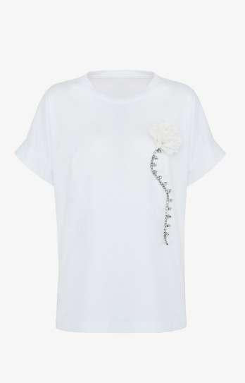 T-SHIRT DONNA MEZZA MANICA CON ROSA E STRASS BIANCA SHIKI SK26104 BIANCO SHIKI