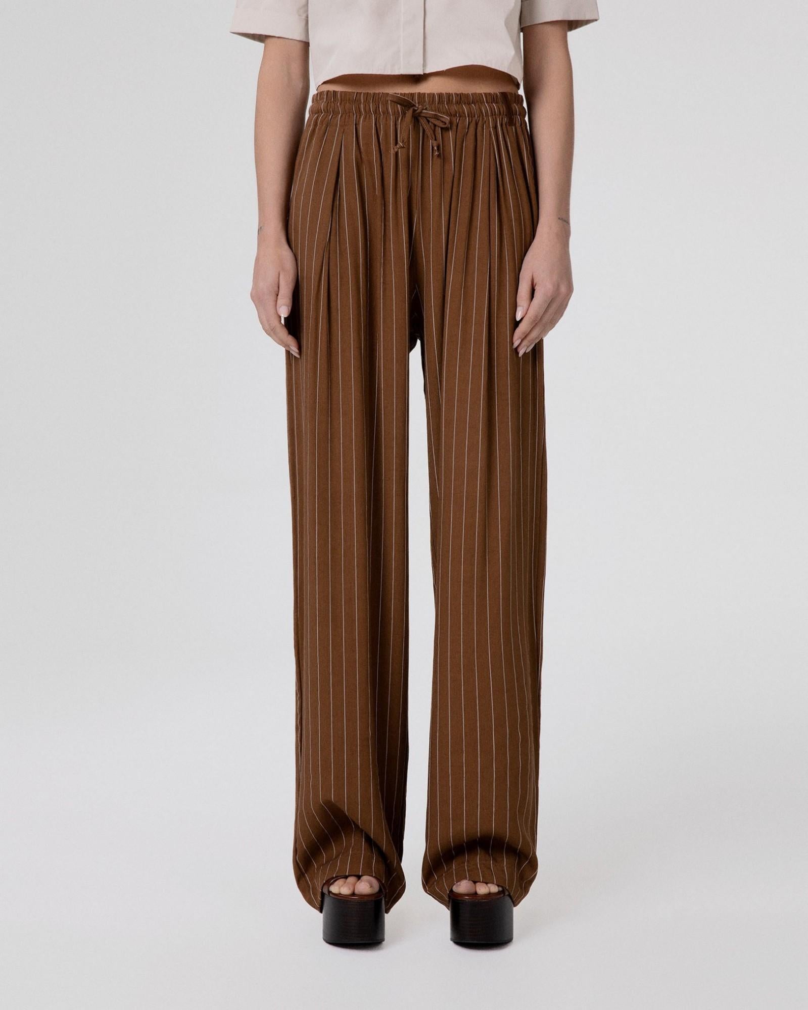 PANTALONE DONNA IN LINO GESSATO OVER CON COULISSE MOKA HINNOMINATE HMABW02656 MOKA HINNOMINATE