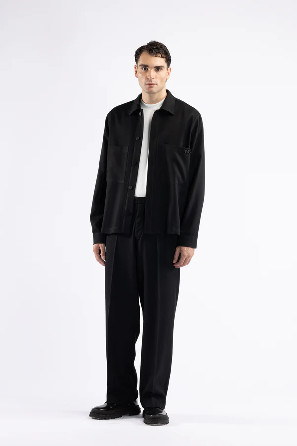 CAMICIA UOMO MANICA LUNGA CON TASCHINI IN MISTO LANA NERO I'M BRIAN CA3449 NERO I'M BRIAN