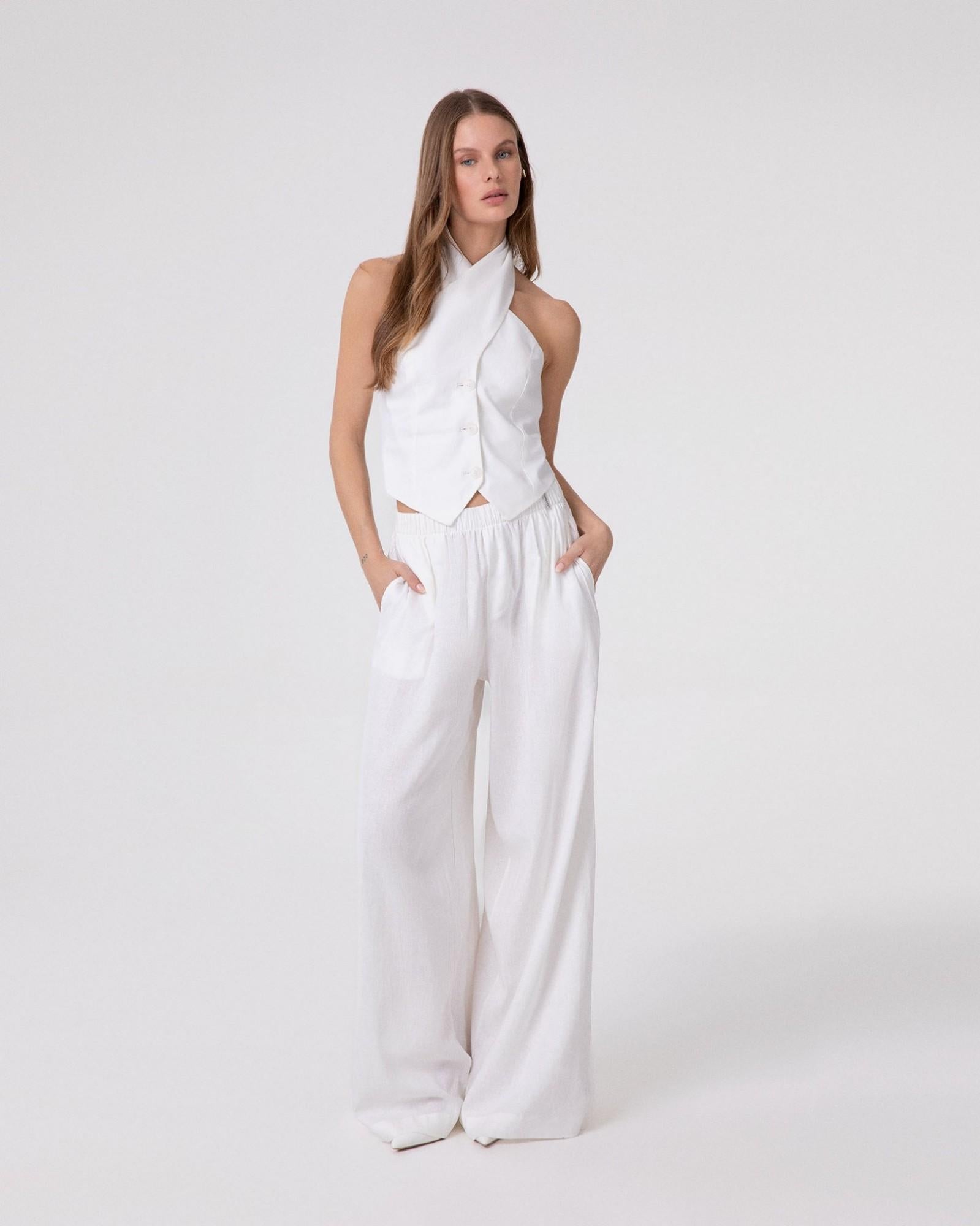 TOP DONNA IN LINO CON INCROCIO AL COLLO BIANCO HINNOMINATE HMABW02635 BIANCO HINNOMINATE