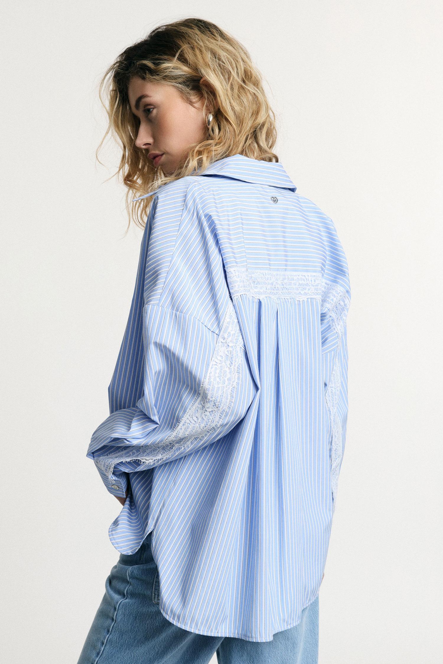 camicia donna a righe con dettagli in pizzo azzurro please C1JEDXE000 AZZURRO/BIANCO PLEASE