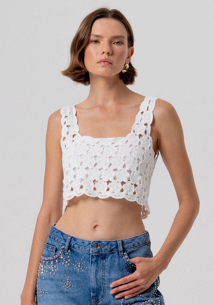 top donna corto in macramè CREMA FRACOMINA FR26ST4017K488R6 CREAM FRACOMINA