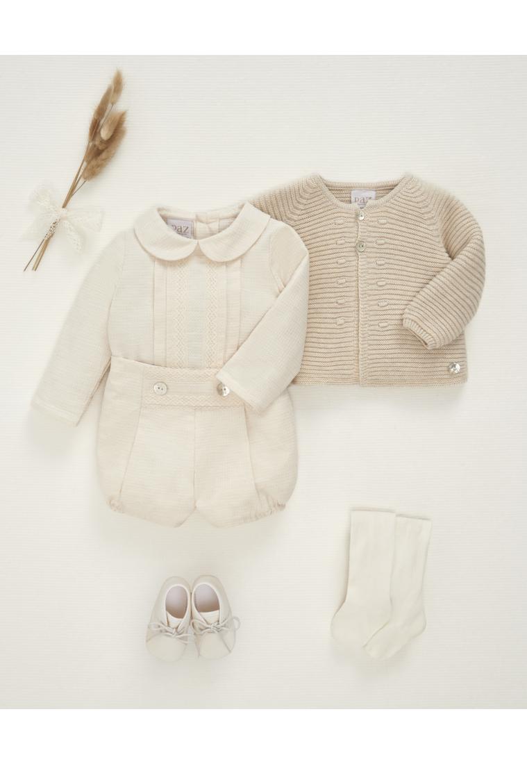 COORDINATO NEONATO CAMICIA E PANTALONCINO BEIGE PAZ RODRIGUEZ 106-153102 BEIGE PAZ RODRIGUEZ