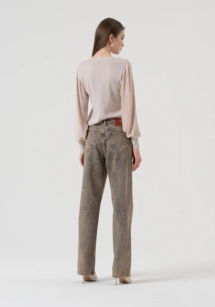 MAGLIA DONNA IN LUREX CON MANICHE IN PLISSE VANIGLIA FRACOMINA FR25WT7027K459Q7 VANILLA LUREX FRACOMINA