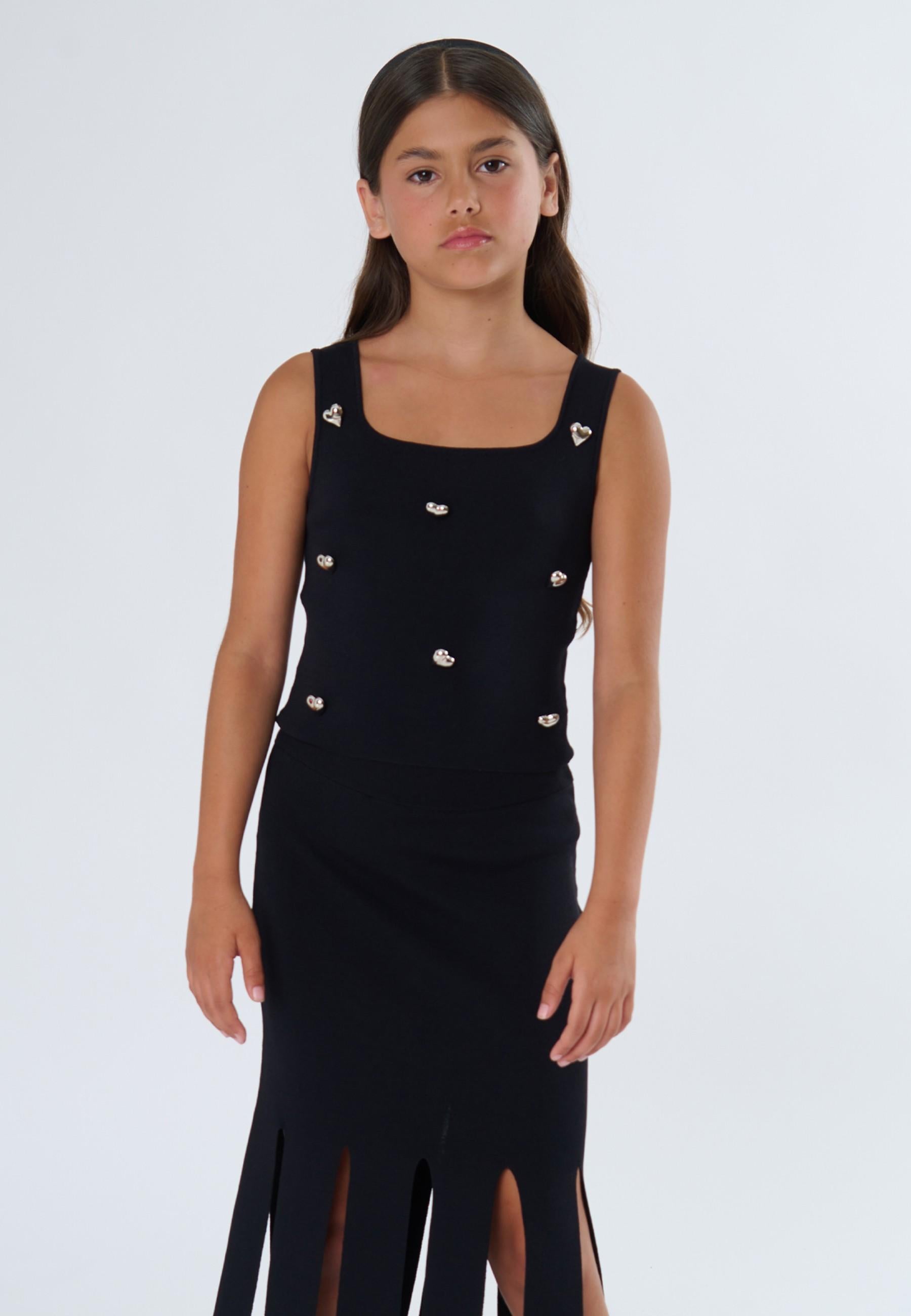 TOP BAMBINA A COSTINE CON APPLICAZIONI NERO TO BE TOO T1321Y NERO TO BE TOO