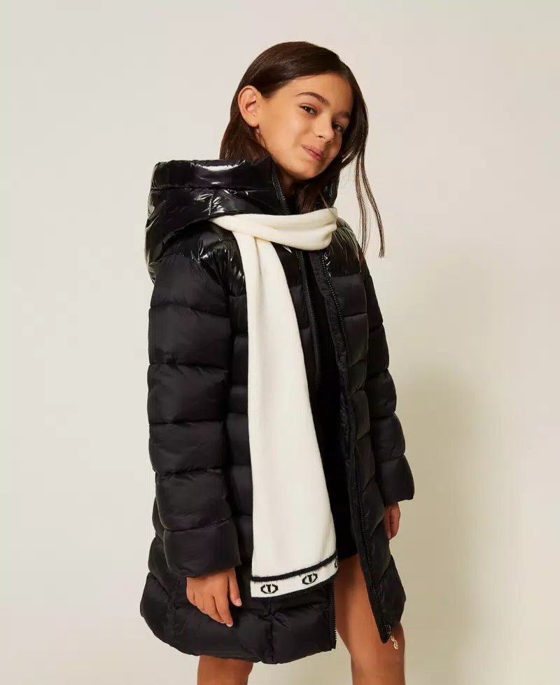 SCIARPA BAMBINA IN MAGLIA CON BANDA LOGO OVAL T BIANCA TWINSET 252GJ501J WHITE\BLACK TWINSET KIDS