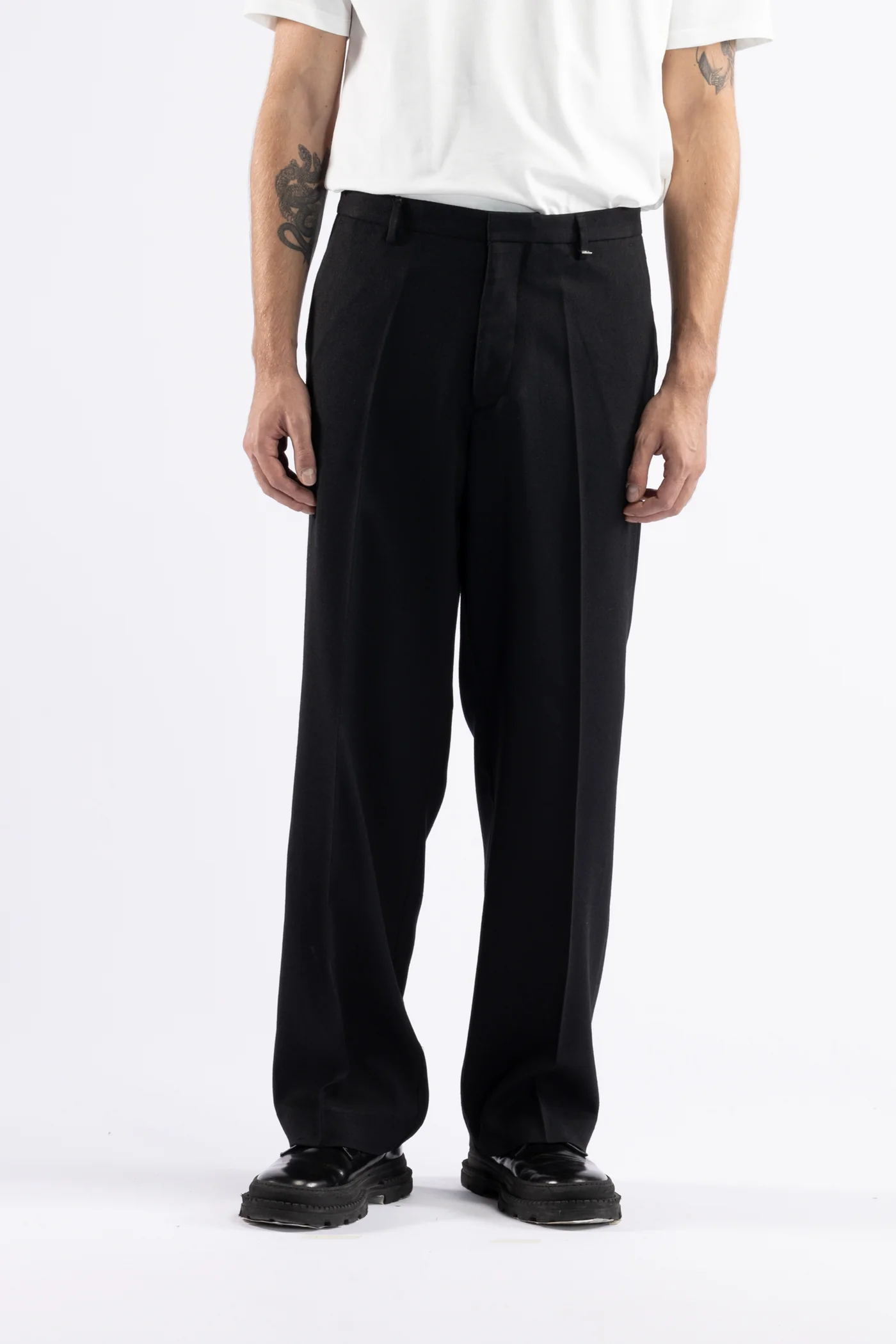 PANTALONE UOMO FONDO AMPIO IN MISTO LANA I'M BRIAN PA3507 NERO I'M BRIAN