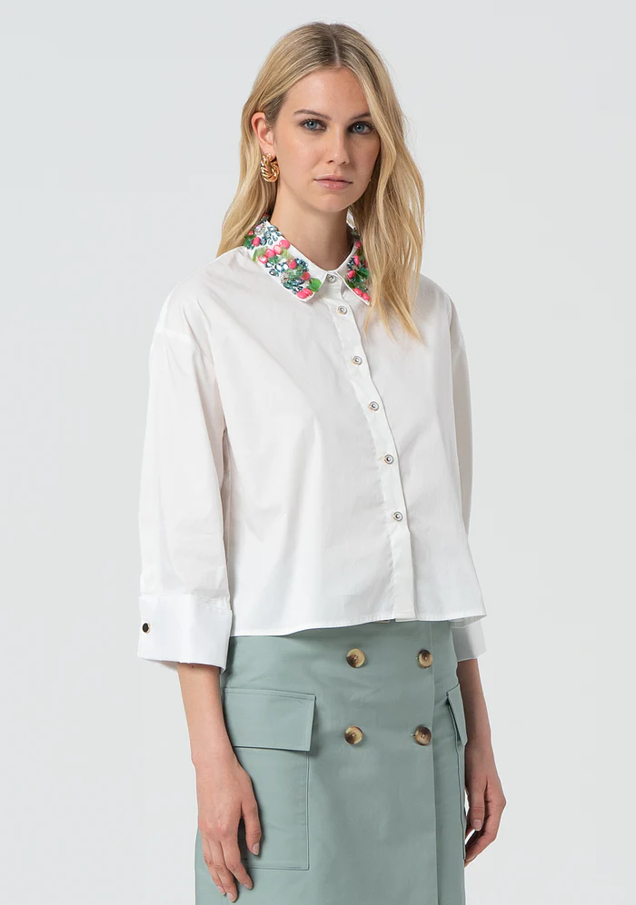 Camicia cropped in popeline