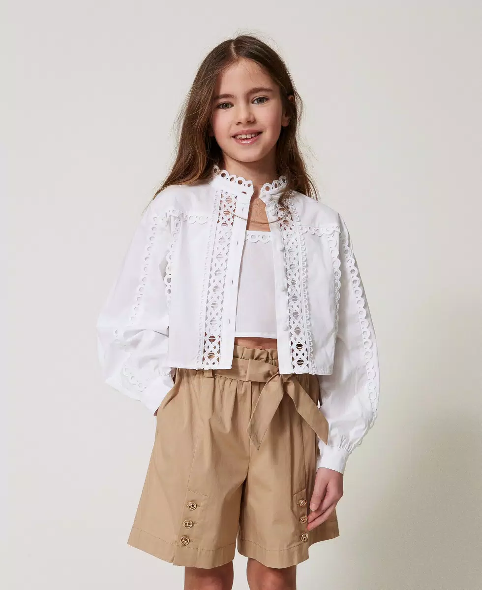 Camicia in popeline con ricamo intarsiato 251GJ2411 BIANCO TWINSET KIDS