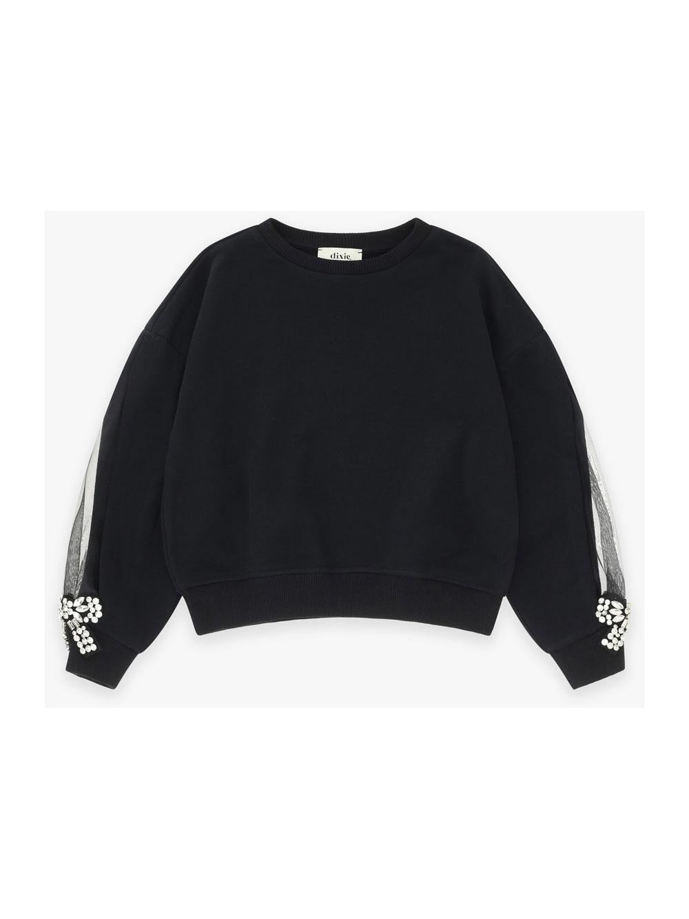 FELPA BAMBINA CON ORGANZA E SPILLA SULLE MANICHE NERO DIXIE LB36040G79 NERO DIXIE